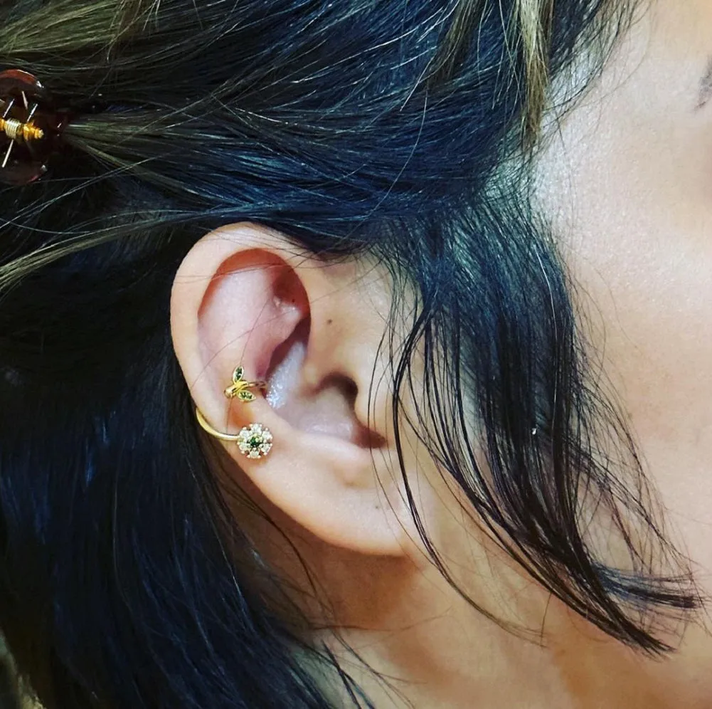 16G Spiral Helix Earring CZ Flower and Leaf Cartilage Earrings