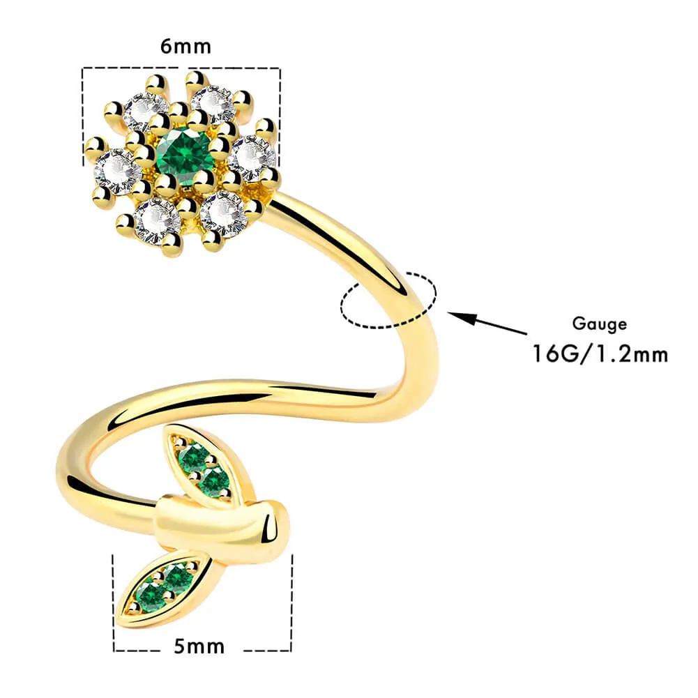 16G Spiral Helix Earring CZ Flower and Leaf Cartilage Earrings