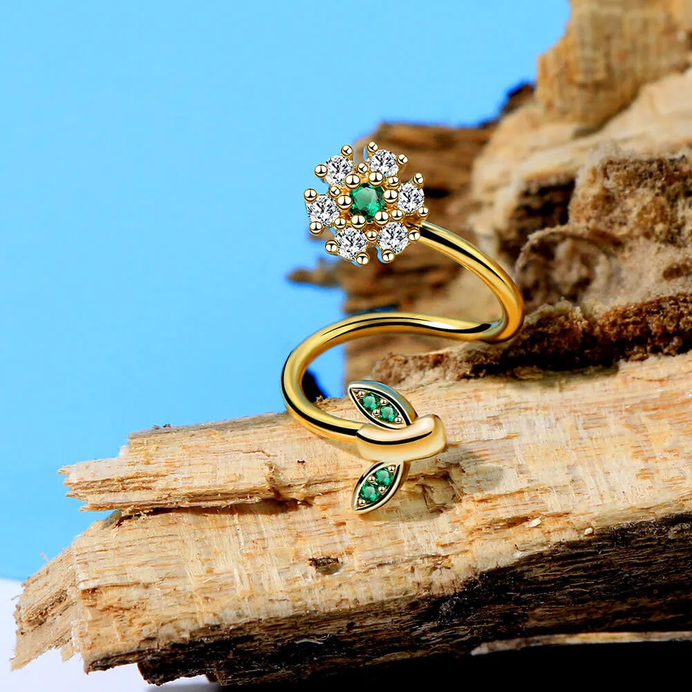 16G Spiral Helix Earring CZ Flower and Leaf Cartilage Earrings