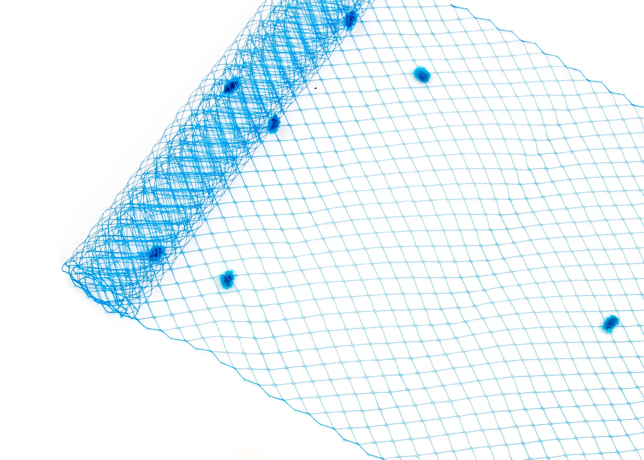 Birdcage Veil Netting with Dots, 10" Wide, Sold by the Yard  - Aqua Blue