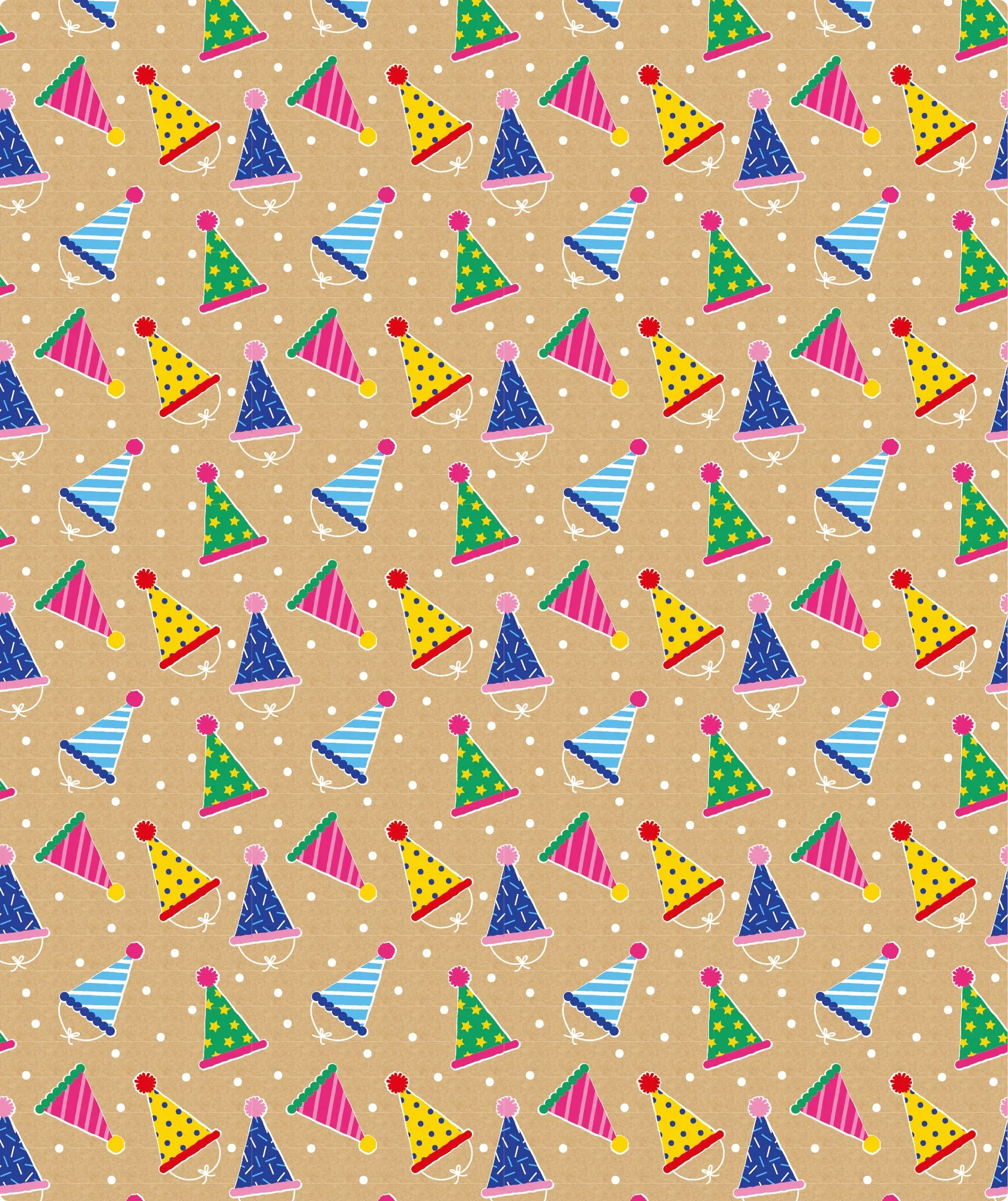 Birthday Hats Eco-friendly Kraft Wrapping Paper with Cut Line on Reverse