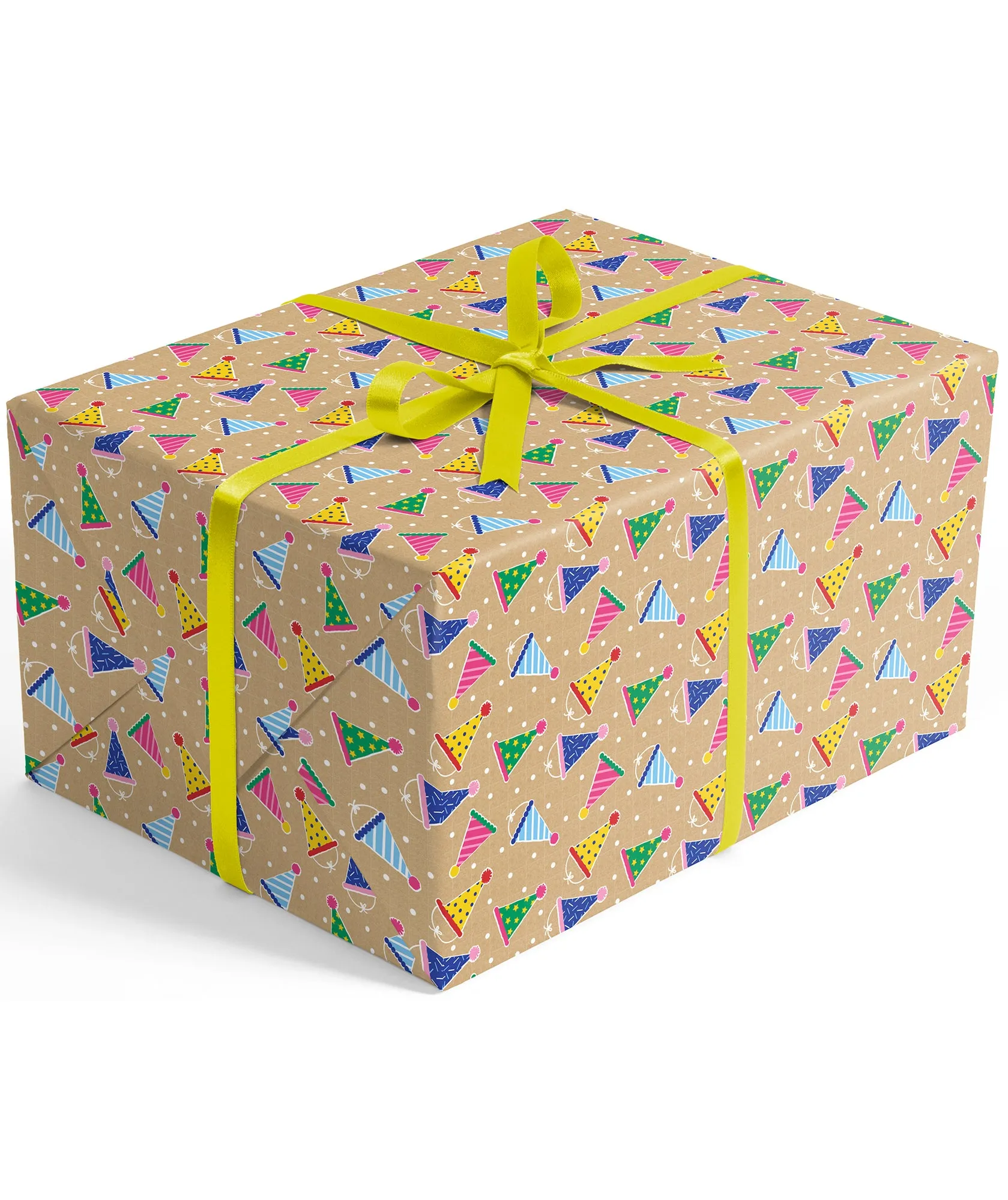 Birthday Hats Eco-friendly Kraft Wrapping Paper with Cut Line on Reverse