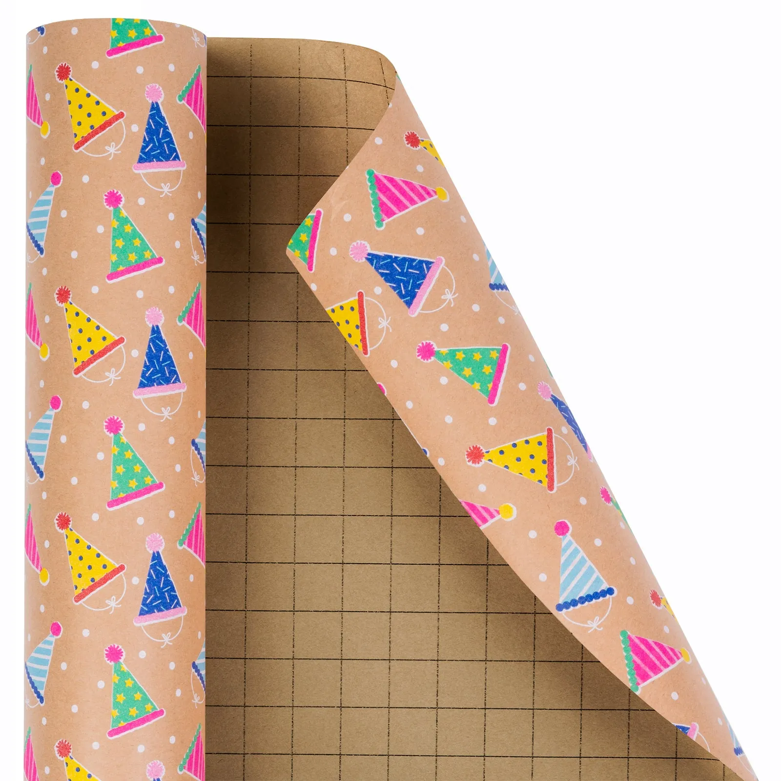 Birthday Hats Eco-friendly Kraft Wrapping Paper with Cut Line on Reverse