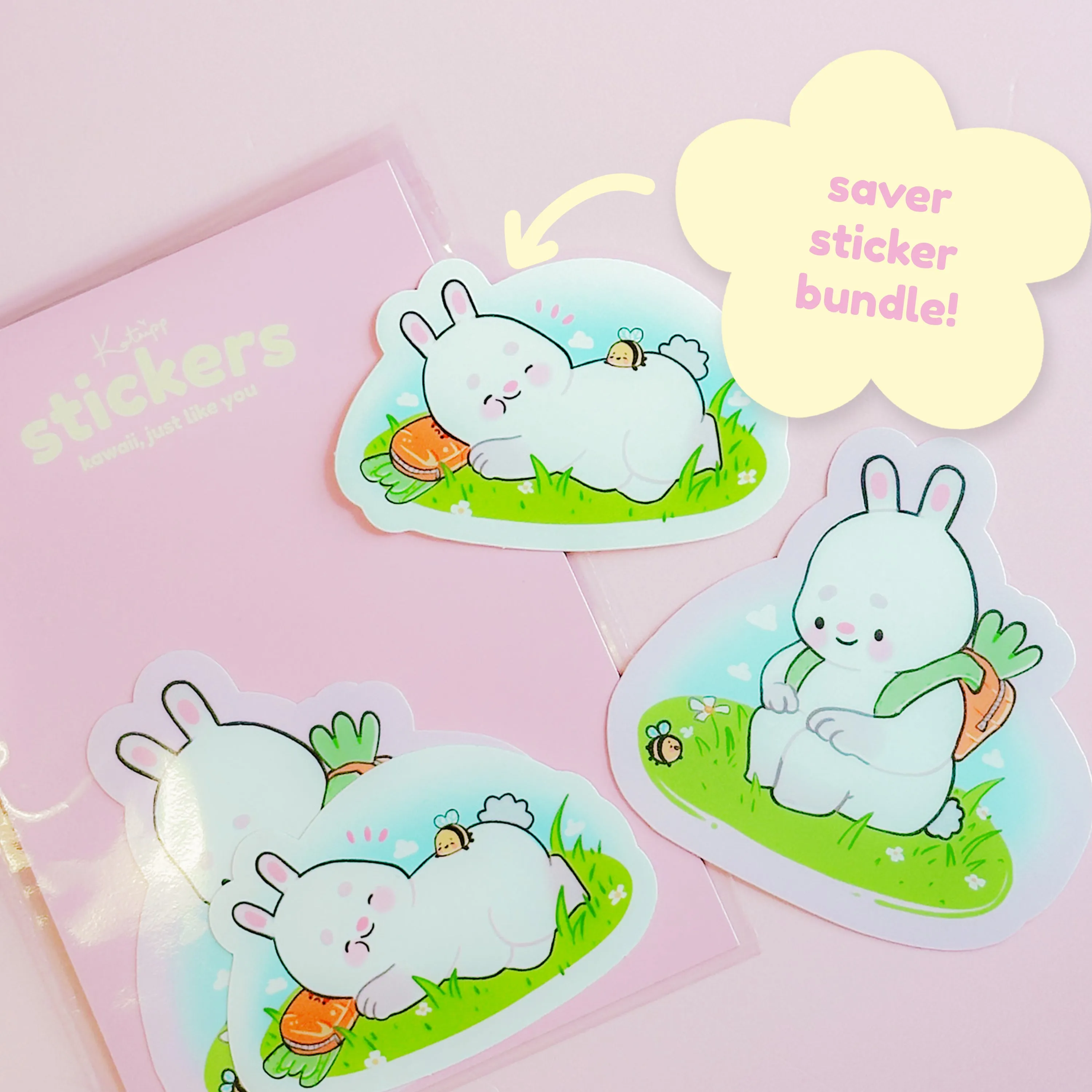 Bonbun & Bumblebutt Die Cut Sticker Bundle | Kawaii Bunny & Bee Spring Stickers | Cute Pastel Decor for Laptops, Planners & Scrapbooks