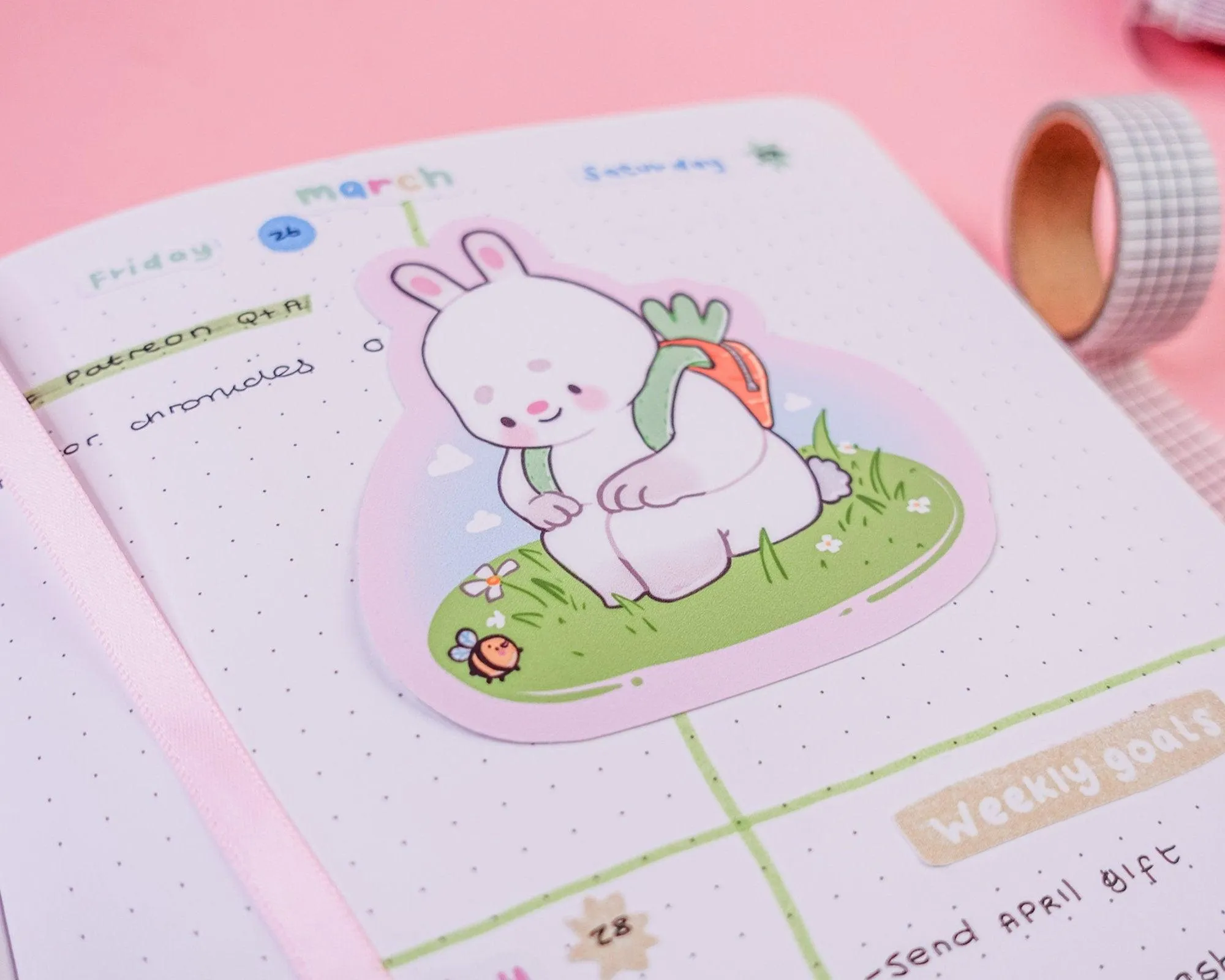 Bonbun & Bumblebutt Die Cut Sticker | Resting Kawaii Bunny & Bee Spring Sticker | Cute Pastel Decor for Journals & Planners