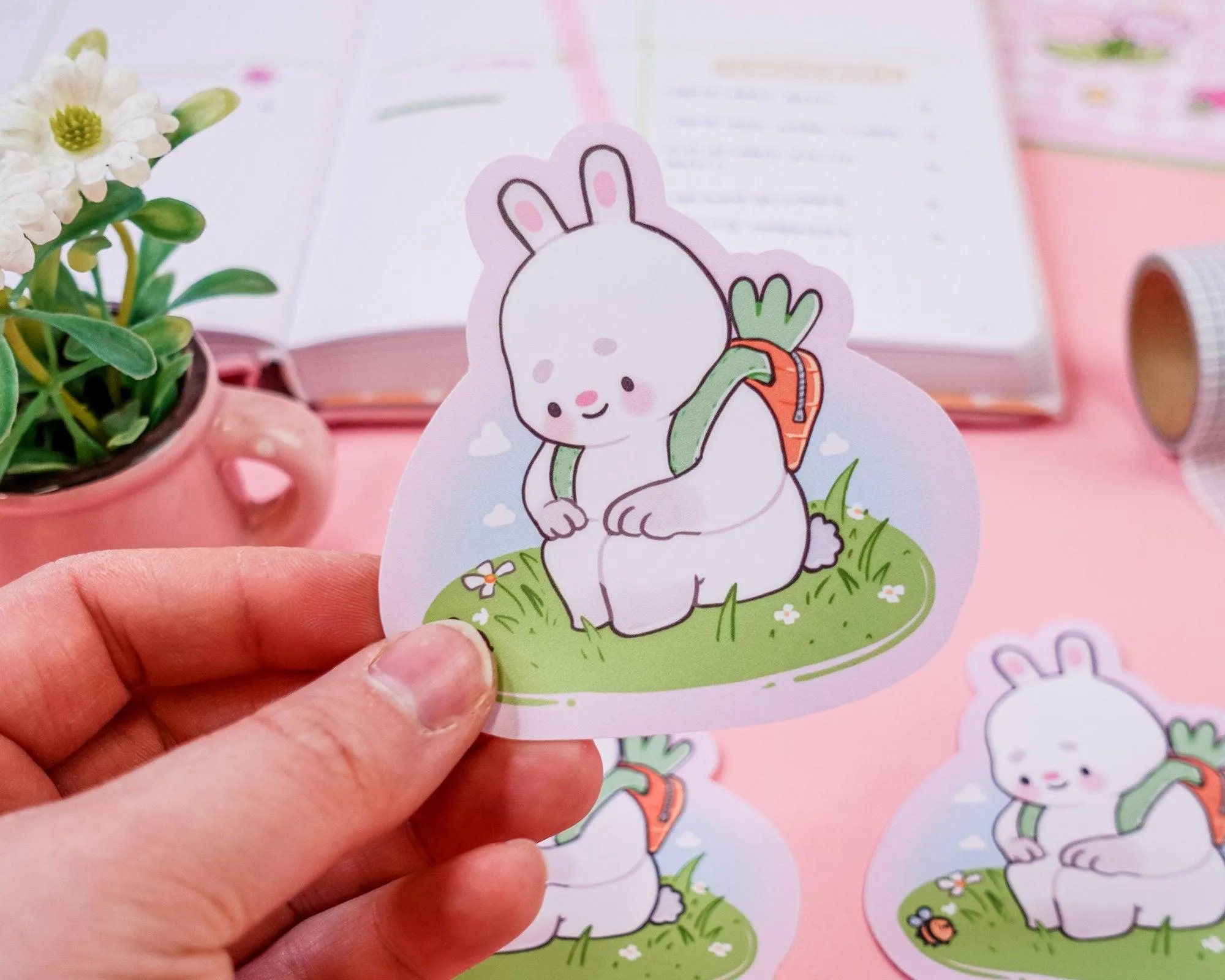 Bonbun & Bumblebutt Die Cut Sticker | Resting Kawaii Bunny & Bee Spring Sticker | Cute Pastel Decor for Journals & Planners
