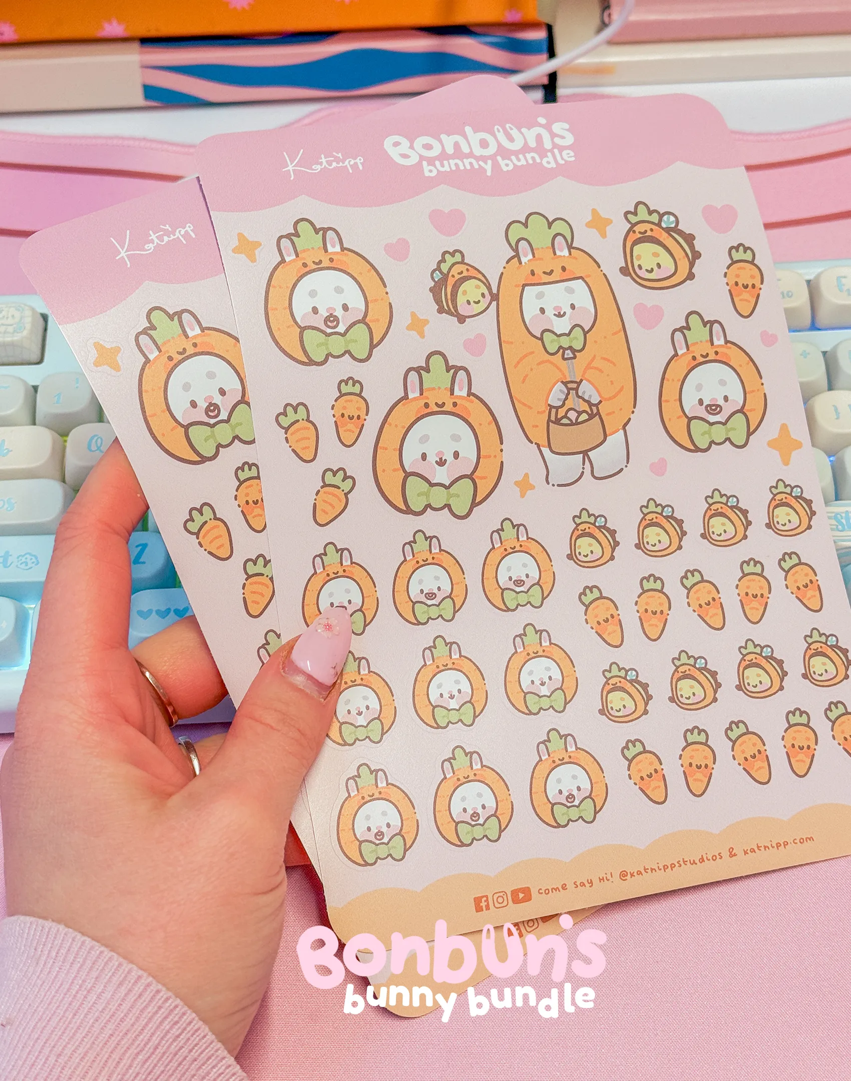 Bonbun’s Bunny Easter A5 Vinyl Sticker Sheet | Kawaii Bunny & Carrot Stickers | Cute Spring Planner Stickers