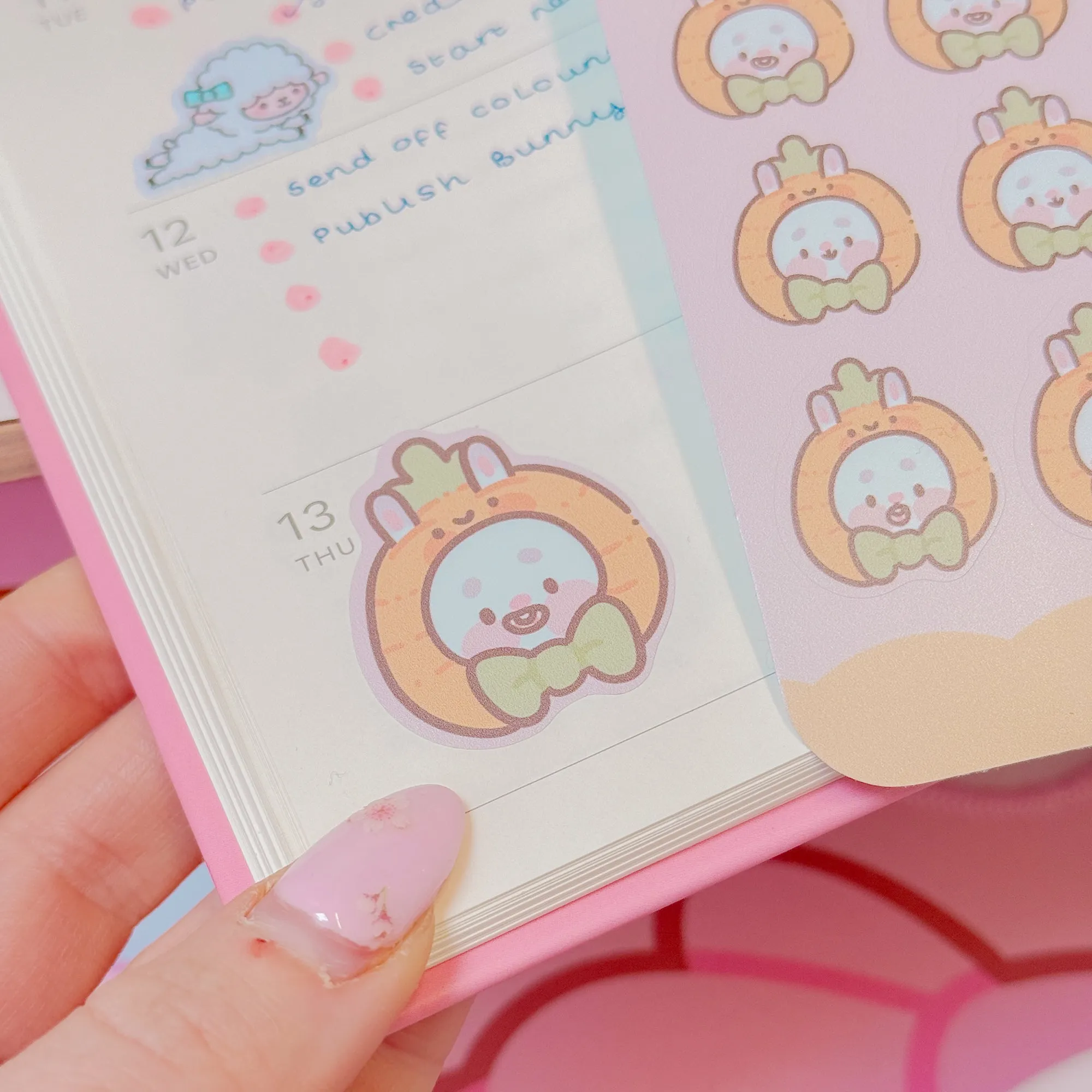 Bonbun’s Bunny Easter A5 Vinyl Sticker Sheet | Kawaii Bunny & Carrot Stickers | Cute Spring Planner Stickers