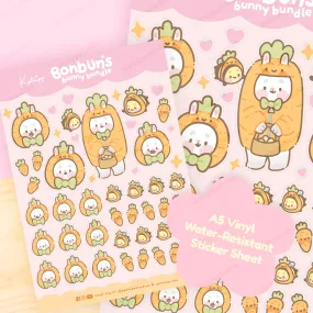 Bonbun’s Bunny Easter A5 Vinyl Sticker Sheet | Kawaii Bunny & Carrot Stickers | Cute Spring Planner Stickers