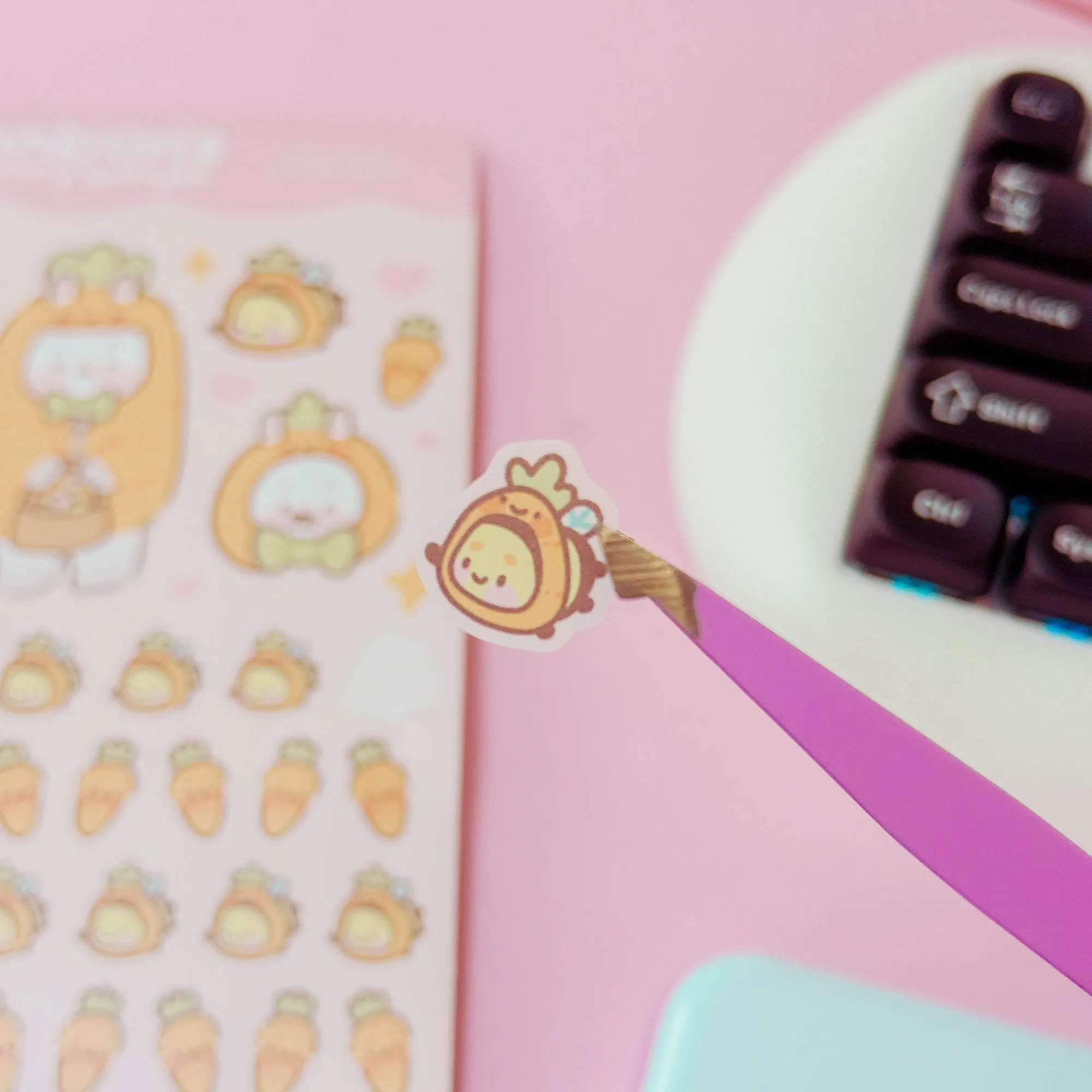 Bonbun’s Bunny Easter A5 Vinyl Sticker Sheet | Kawaii Bunny & Carrot Stickers | Cute Spring Planner Stickers