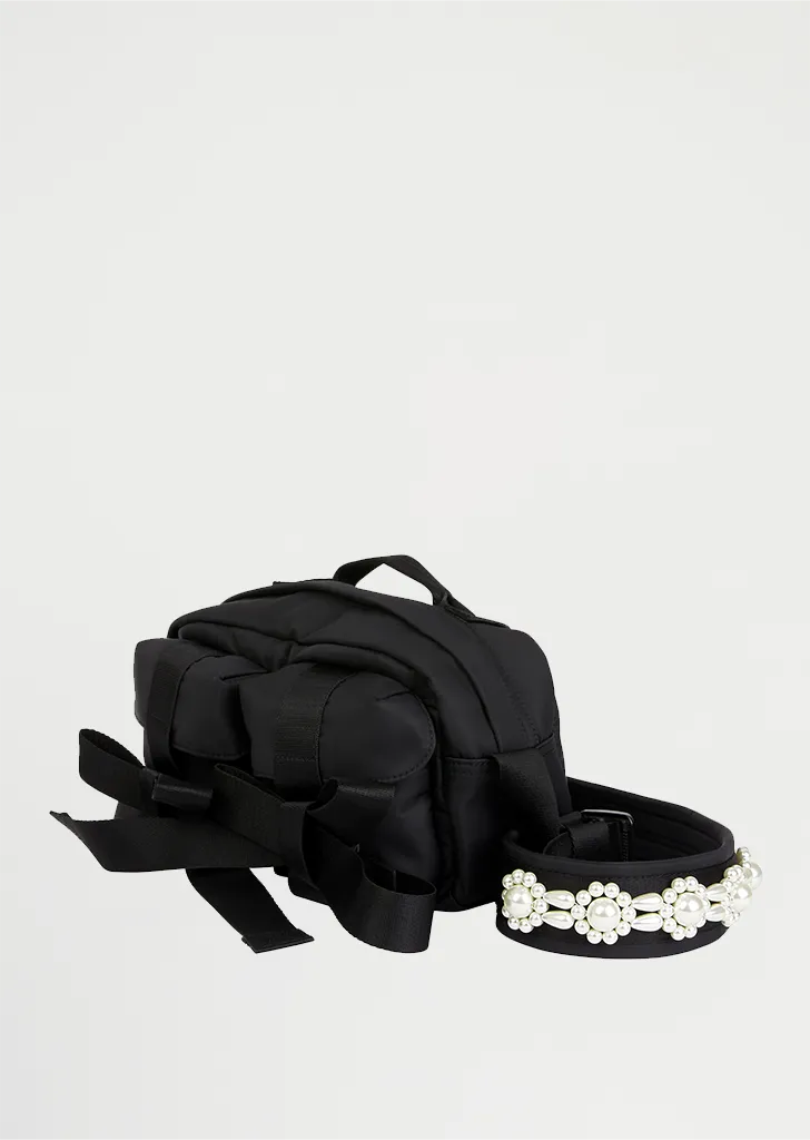 Bow Crossbody Bum Bag  — Black/Pearl