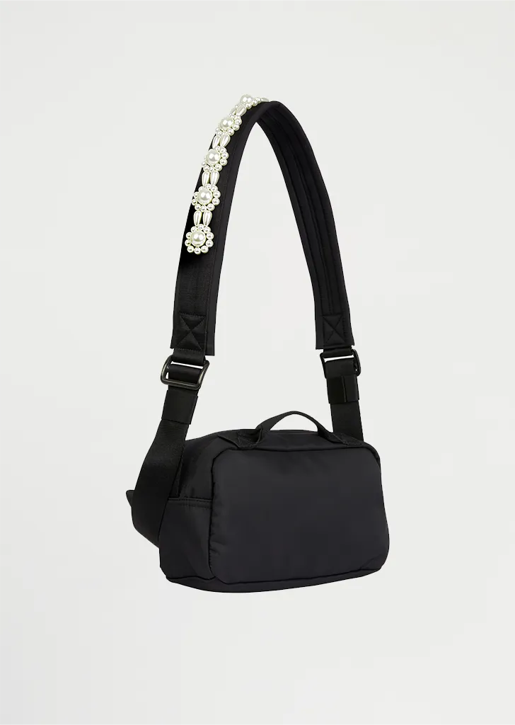 Bow Crossbody Bum Bag  — Black/Pearl
