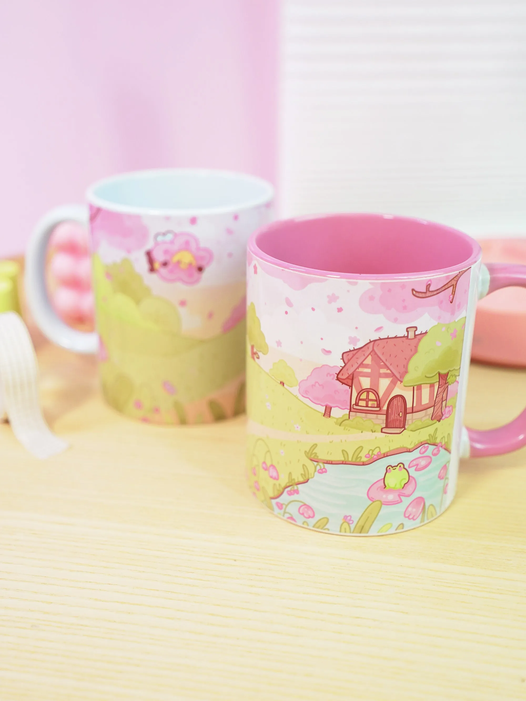 Bumblebutt Sakura Scene Ceramic Mug | Kawaii Springtime Drinkware | Personalised Katnipp Bumblebee Mug