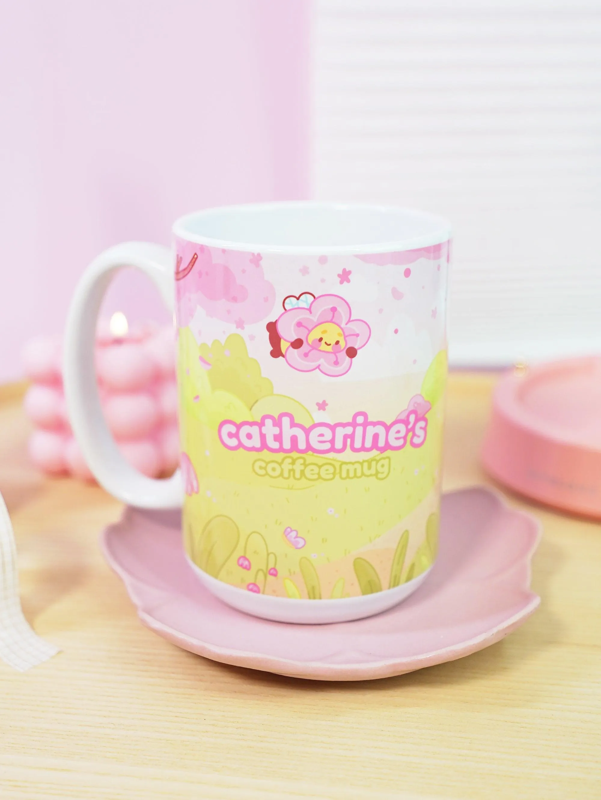 Bumblebutt Sakura Scene Ceramic Mug | Kawaii Springtime Drinkware | Personalised Katnipp Bumblebee Mug