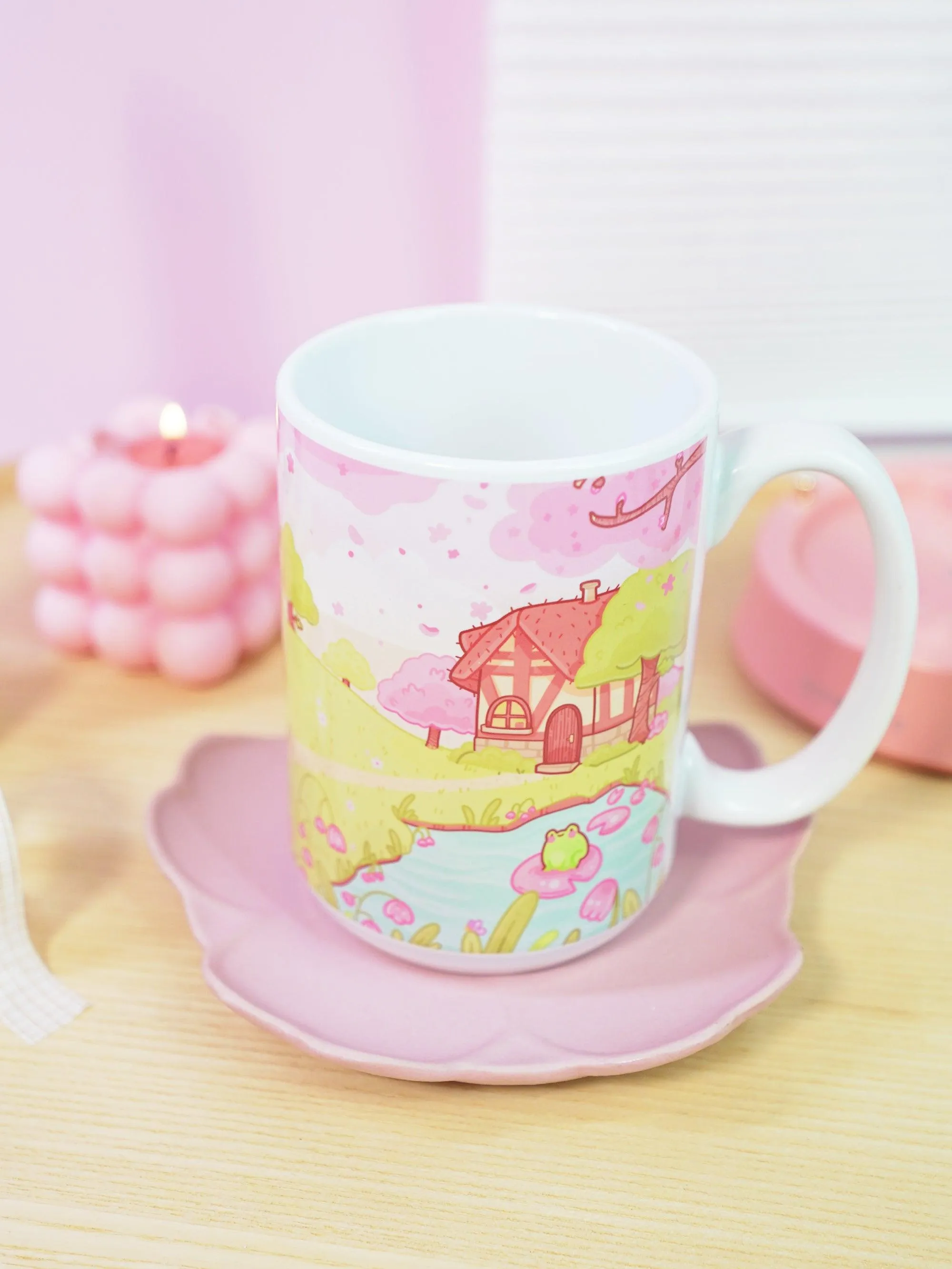 Bumblebutt Sakura Scene Ceramic Mug | Kawaii Springtime Drinkware | Personalised Katnipp Bumblebee Mug