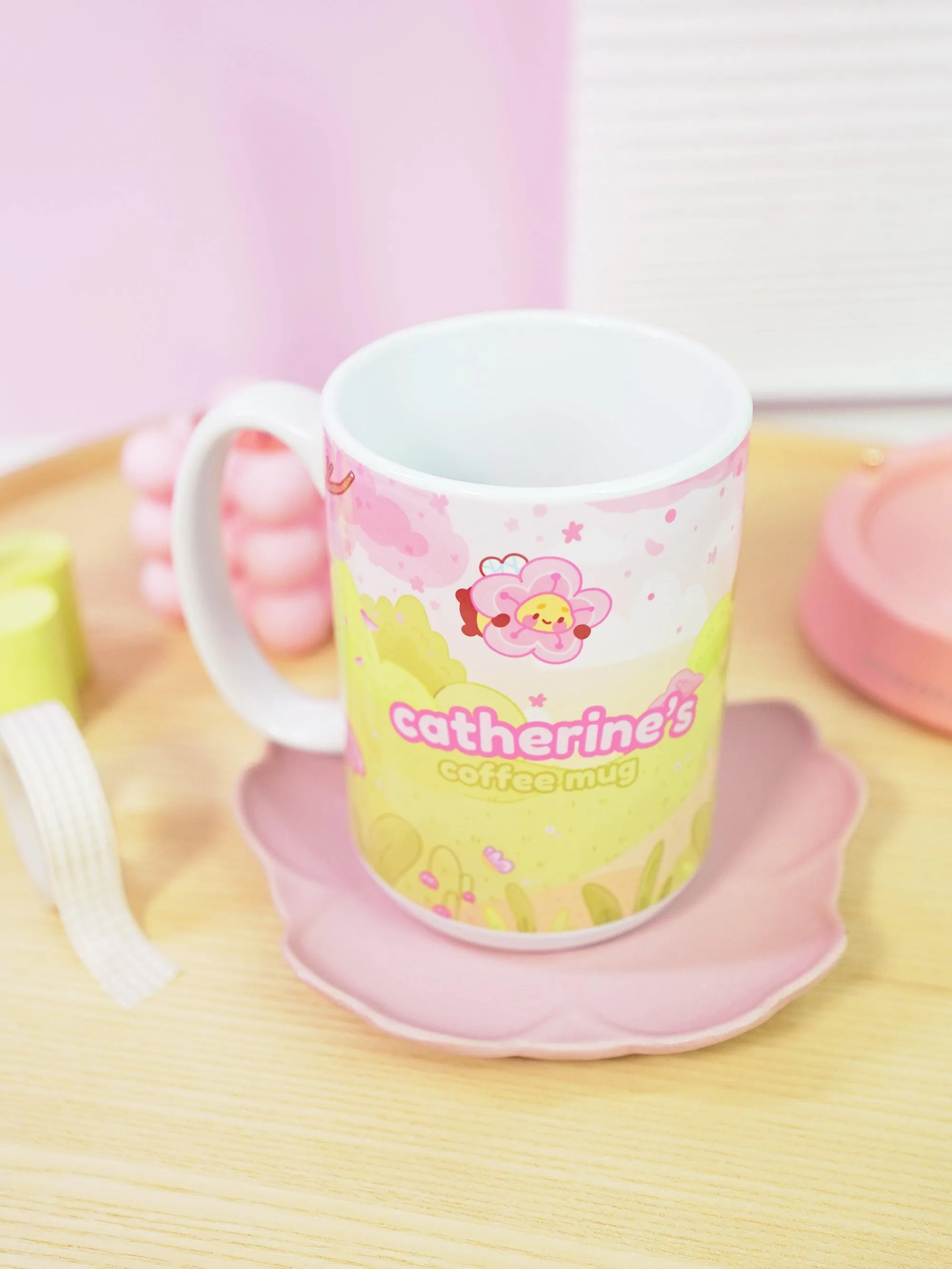 Bumblebutt Sakura Scene Ceramic Mug | Kawaii Springtime Drinkware | Personalised Katnipp Bumblebee Mug
