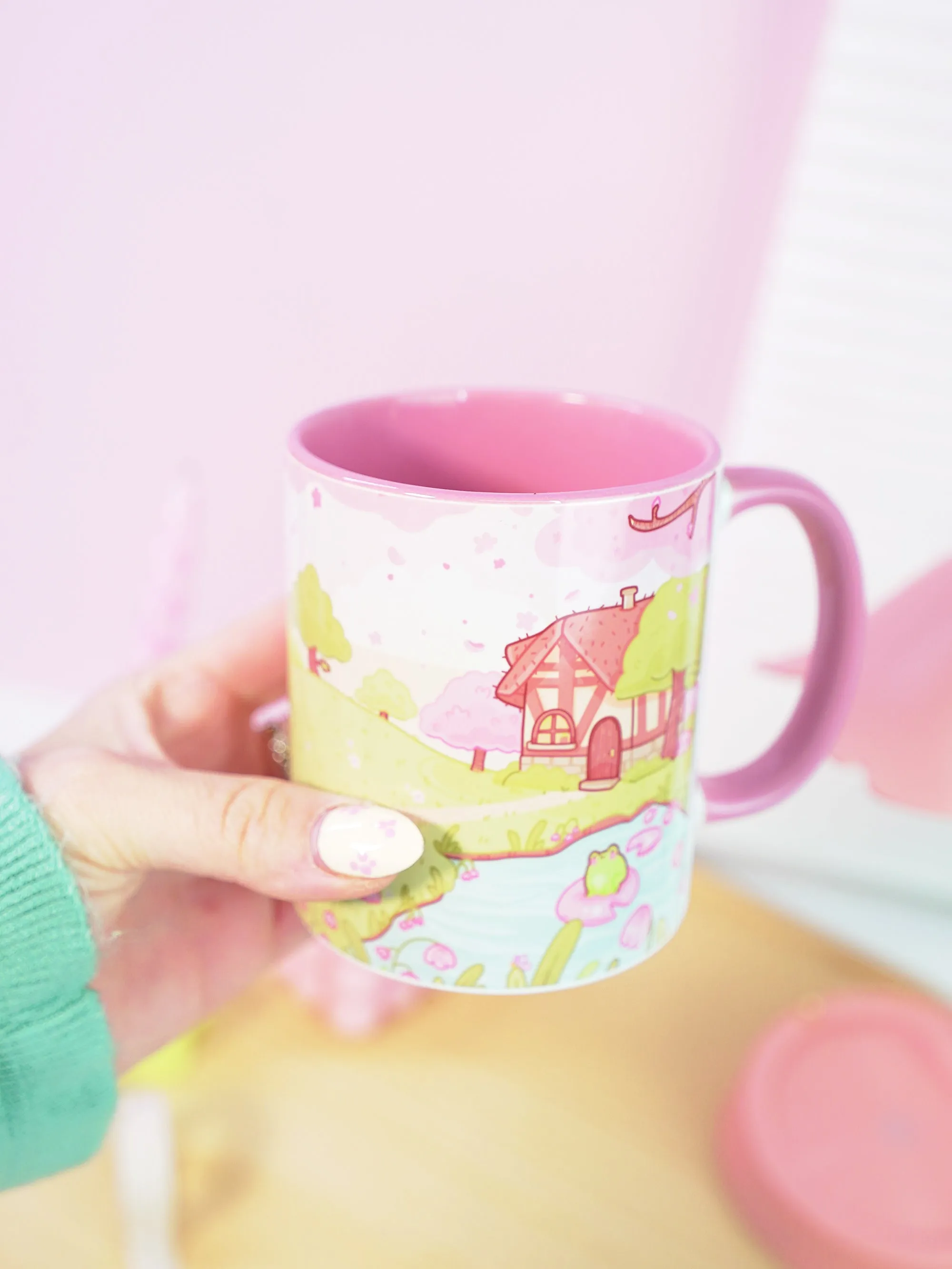 Bumblebutt Sakura Scene Ceramic Mug | Kawaii Springtime Drinkware | Personalised Katnipp Bumblebee Mug