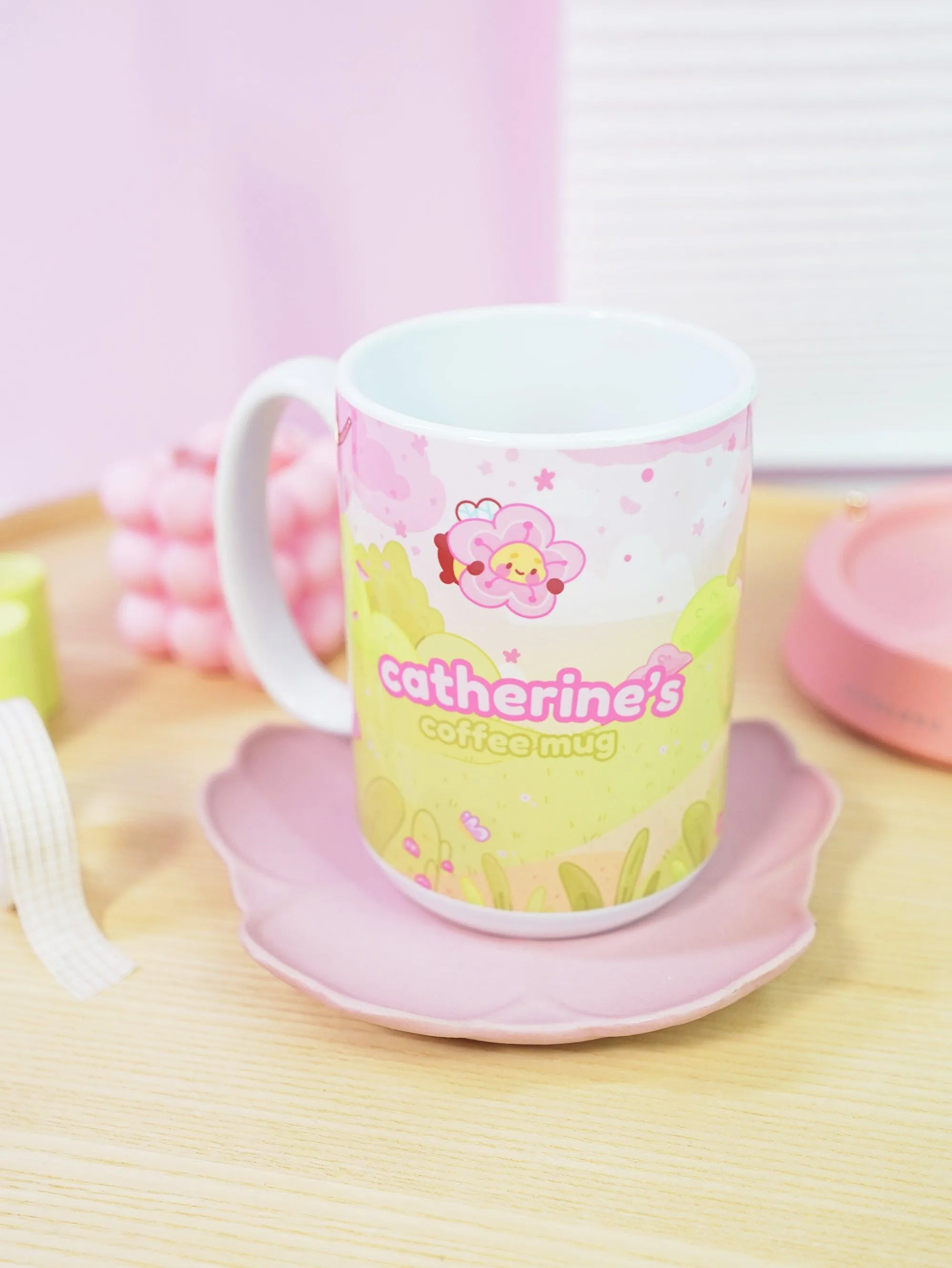 Bumblebutt Sakura Scene Ceramic Mug | Kawaii Springtime Drinkware | Personalised Katnipp Bumblebee Mug