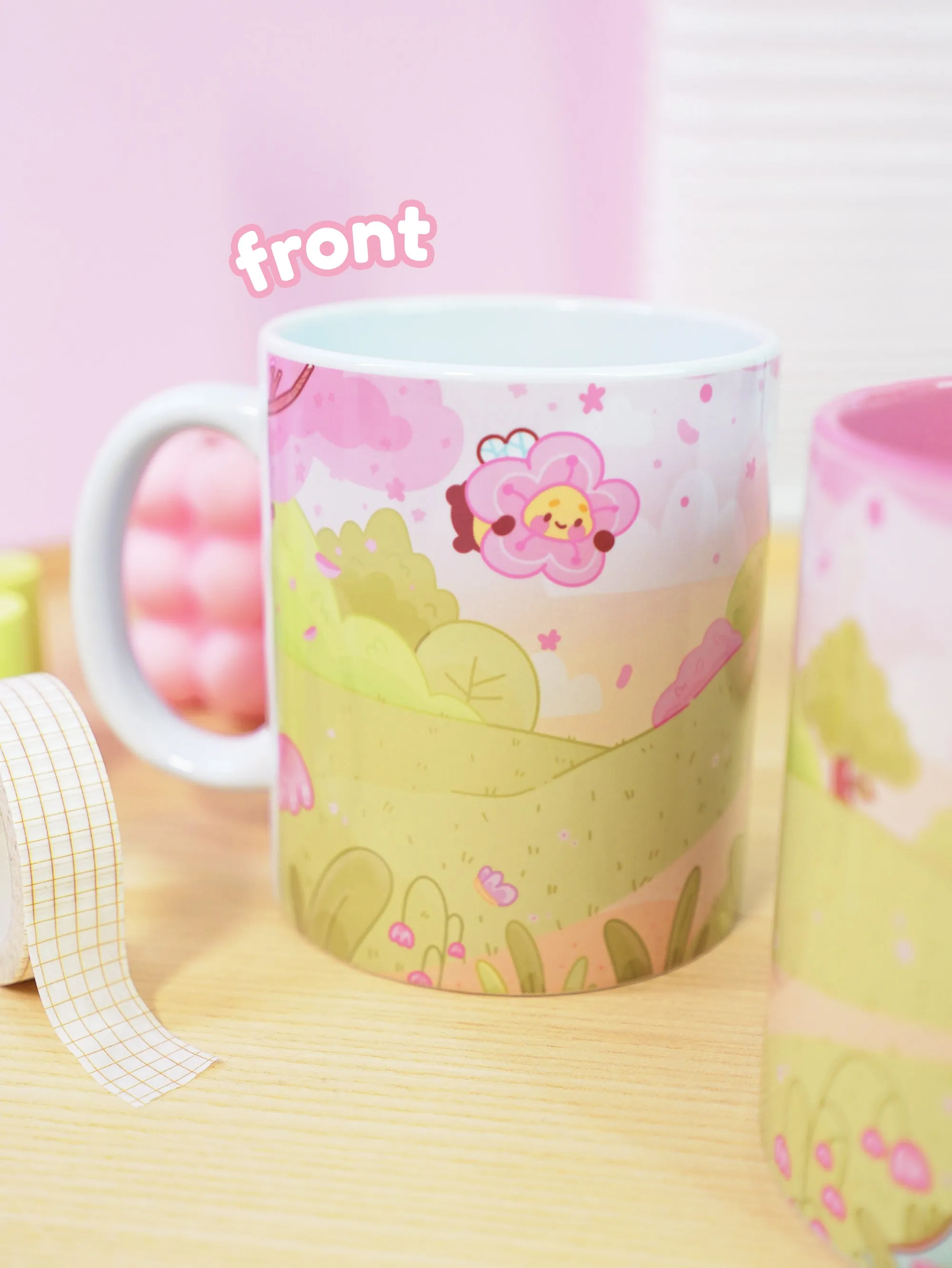 Bumblebutt Sakura Scene Ceramic Mug | Kawaii Springtime Drinkware | Personalised Katnipp Bumblebee Mug