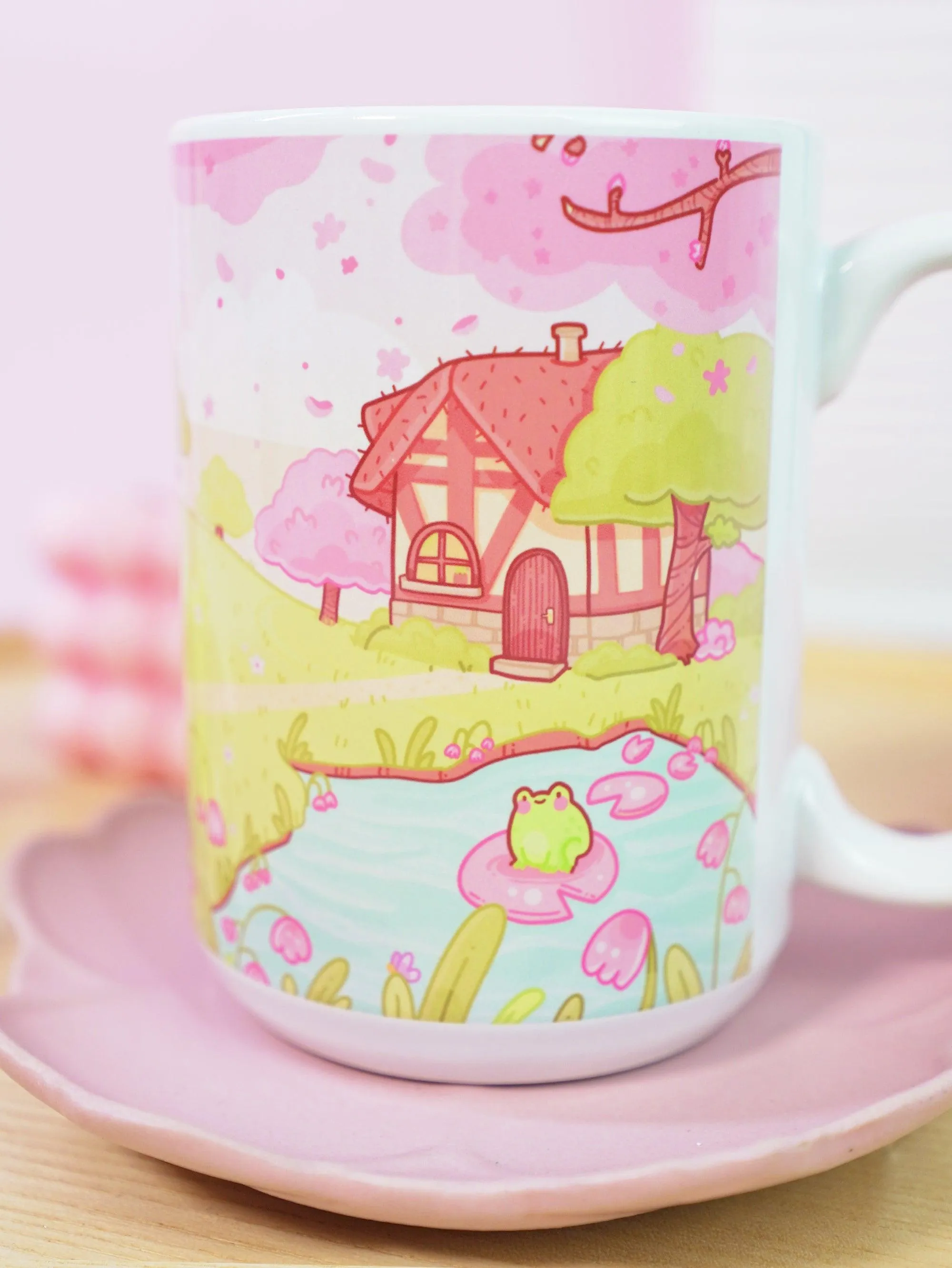 Bumblebutt Sakura Scene Ceramic Mug | Kawaii Springtime Drinkware | Personalised Katnipp Bumblebee Mug