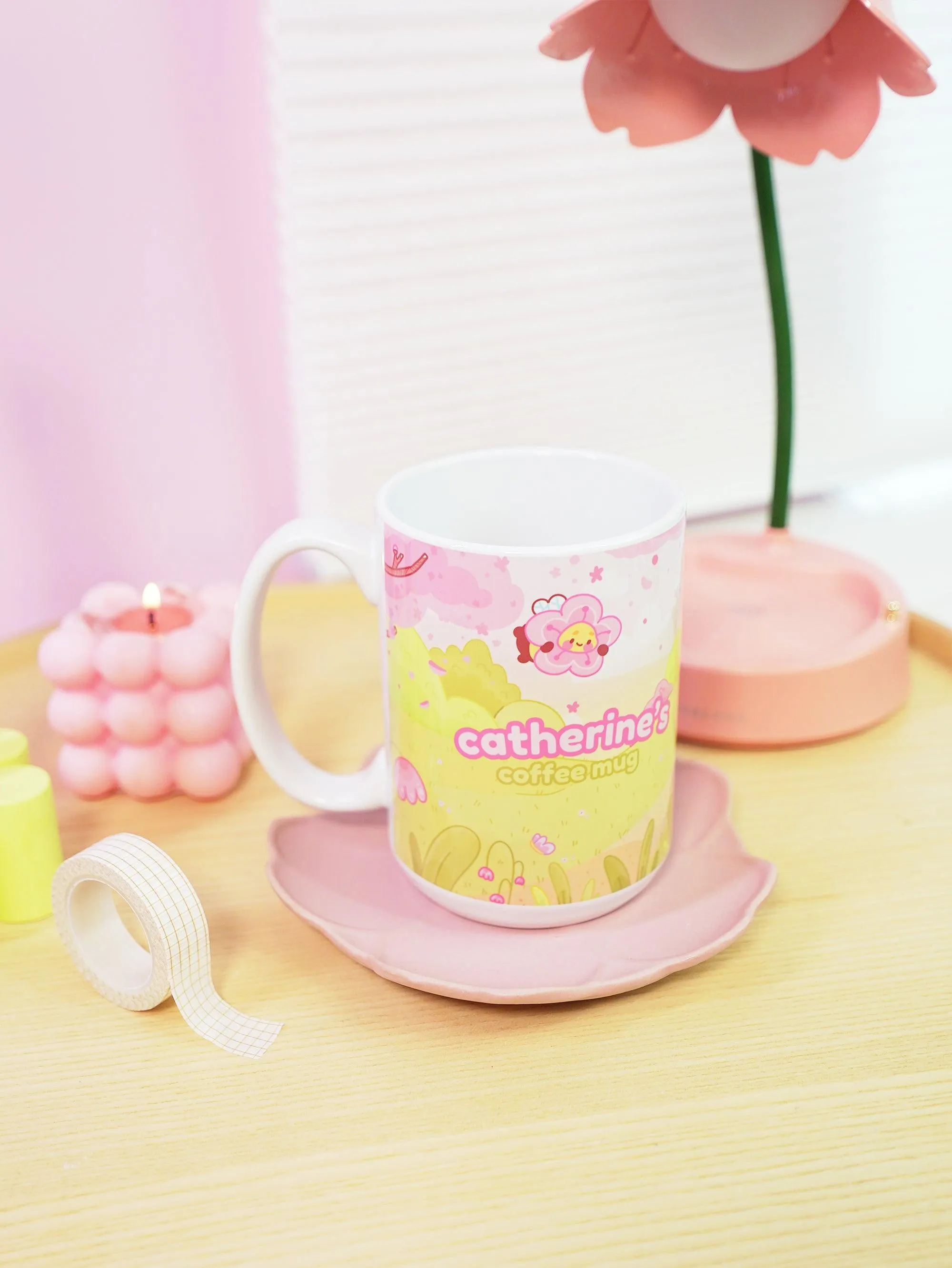 Bumblebutt Sakura Scene Ceramic Mug | Kawaii Springtime Drinkware | Personalised Katnipp Bumblebee Mug