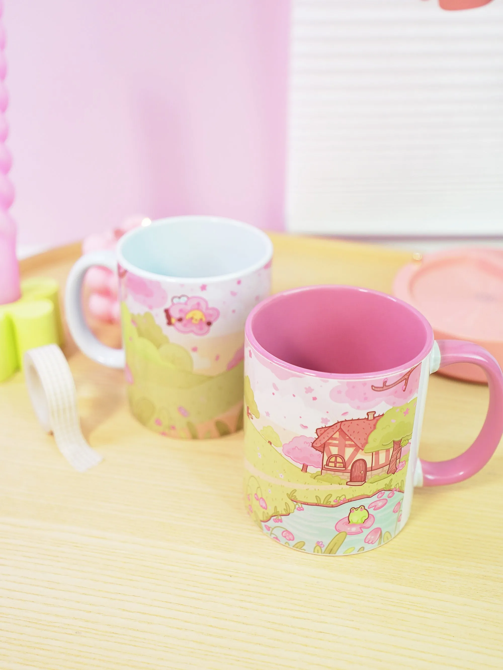 Bumblebutt Sakura Scene Ceramic Mug | Kawaii Springtime Drinkware | Personalised Katnipp Bumblebee Mug
