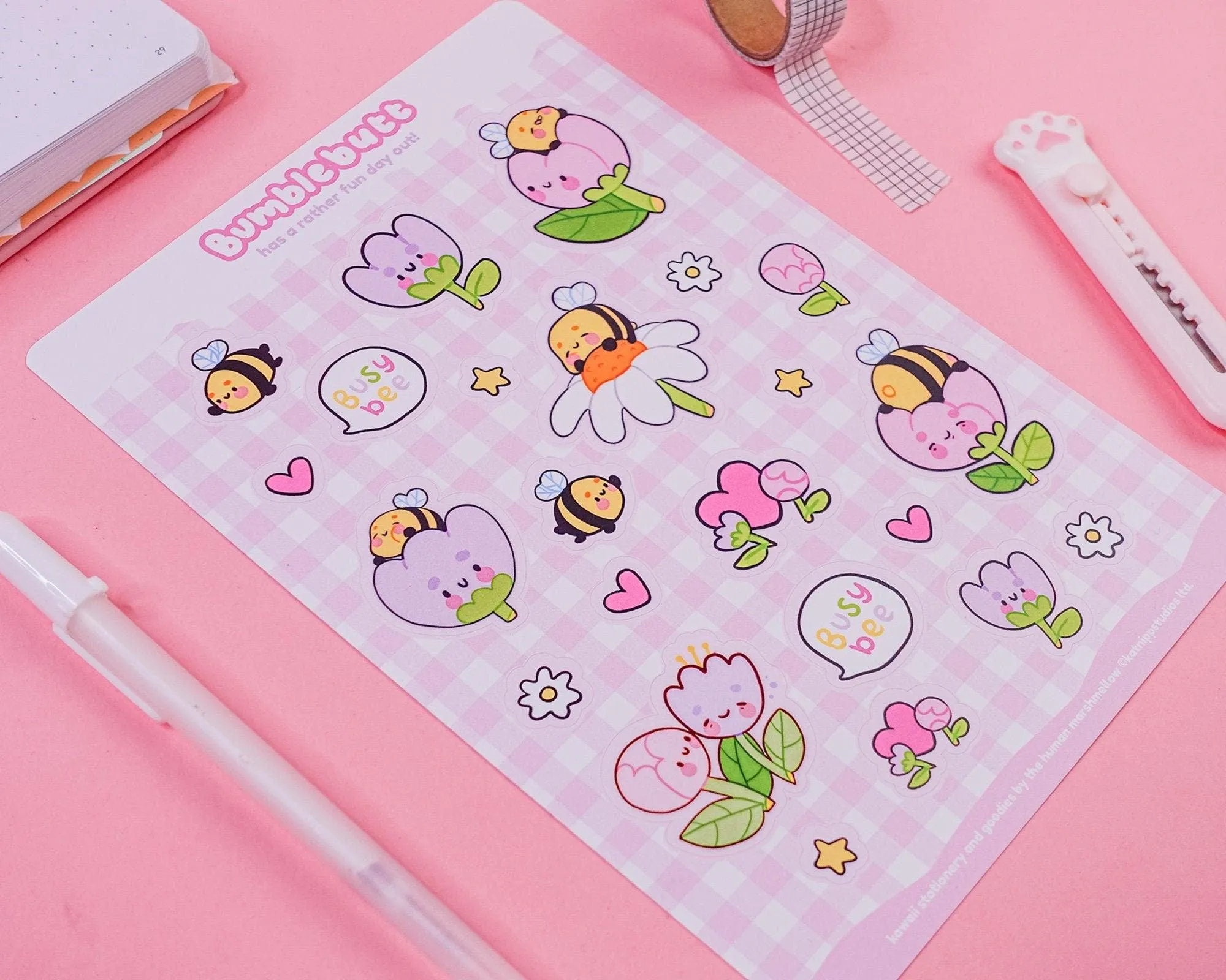 Bumblebutt The Bumble Bee Floral A5 Sticker Sheet | Kawaii Spring Stickers