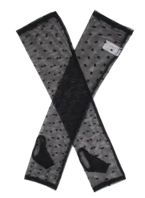 Dents Womens Long Tulle Flock Dot Fingerless Mittens - Black