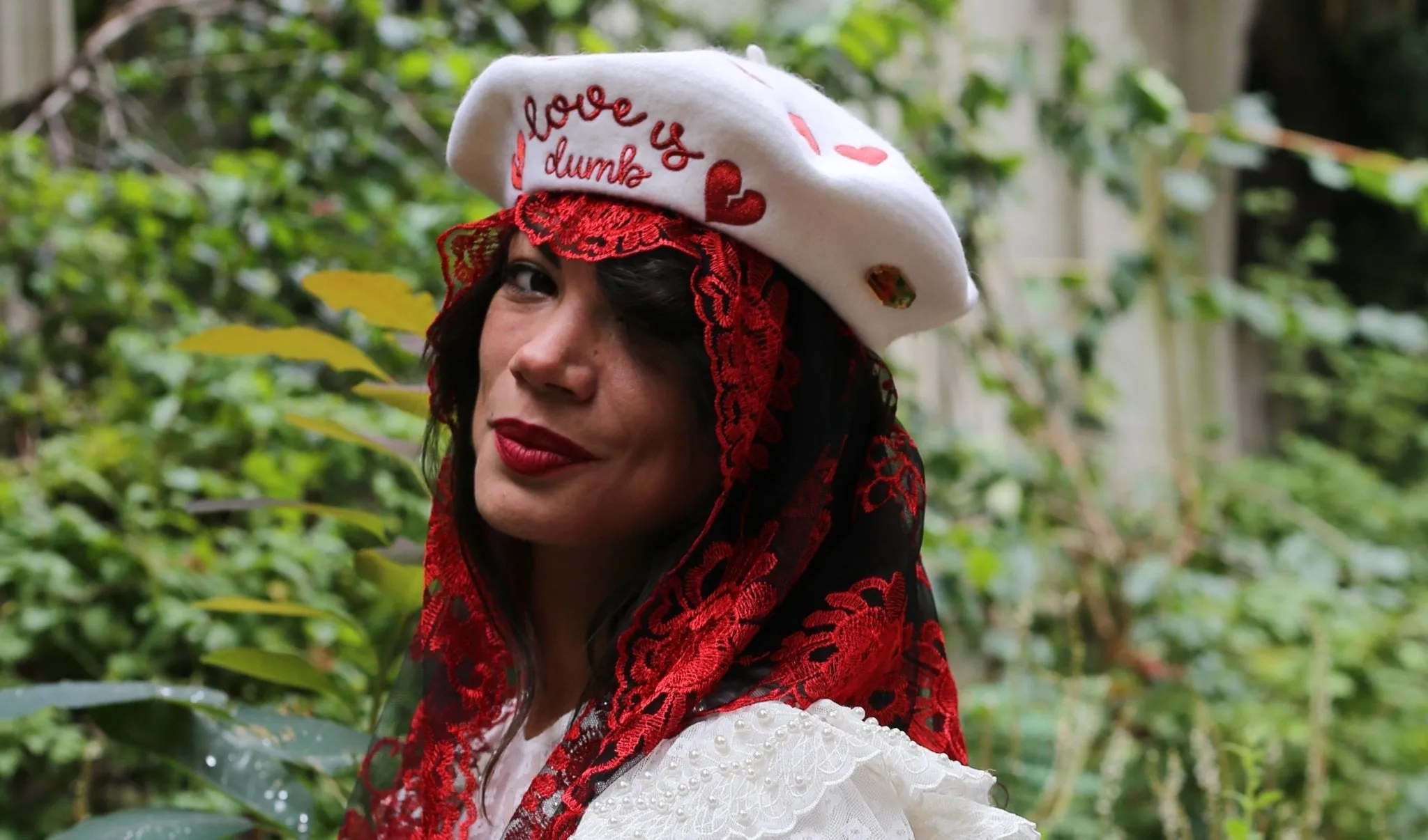 Embroidered hats for women with hearts