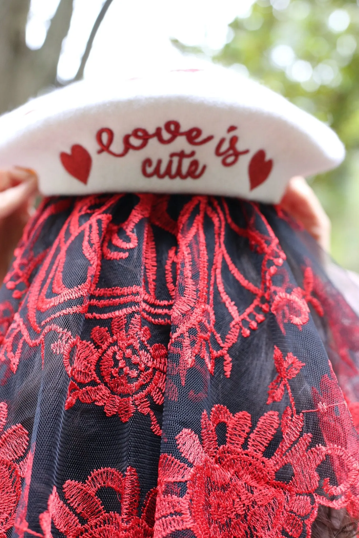 Embroidered hats for women with hearts