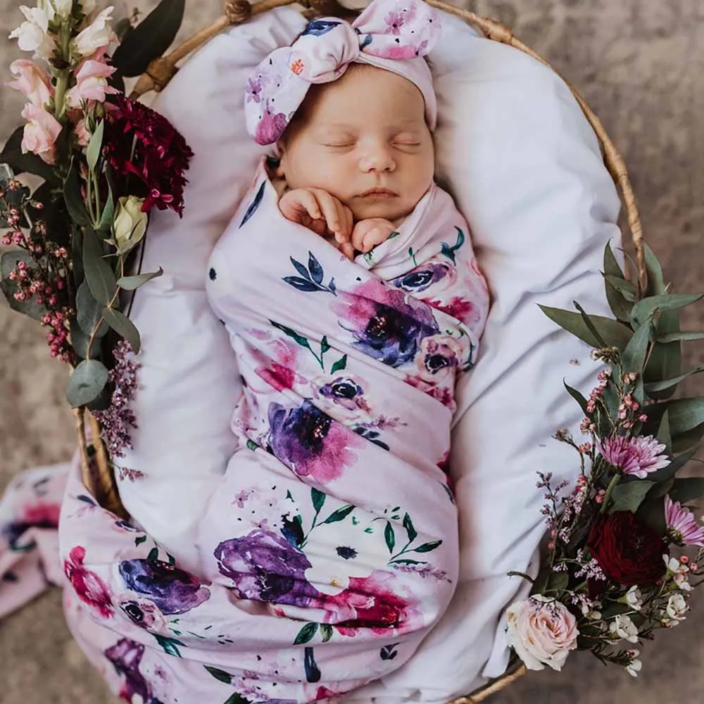Floral Kiss Jersey Wrap Birth Announcement Set