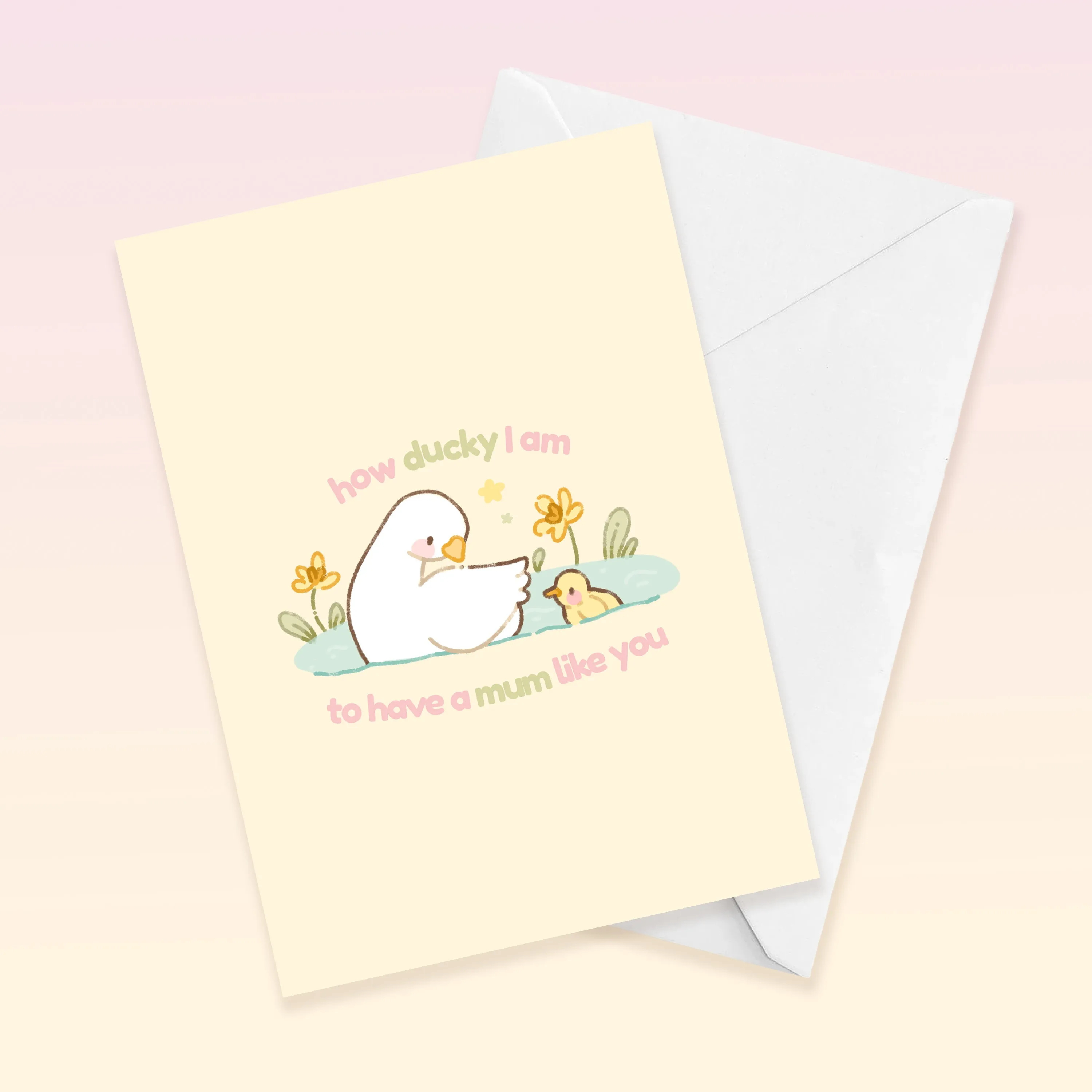 How Ducky I Am to Have a Mum Like You | Kawaii Mother’s Day Card | Cute Spring Ducks & Daffodils Greeting Card