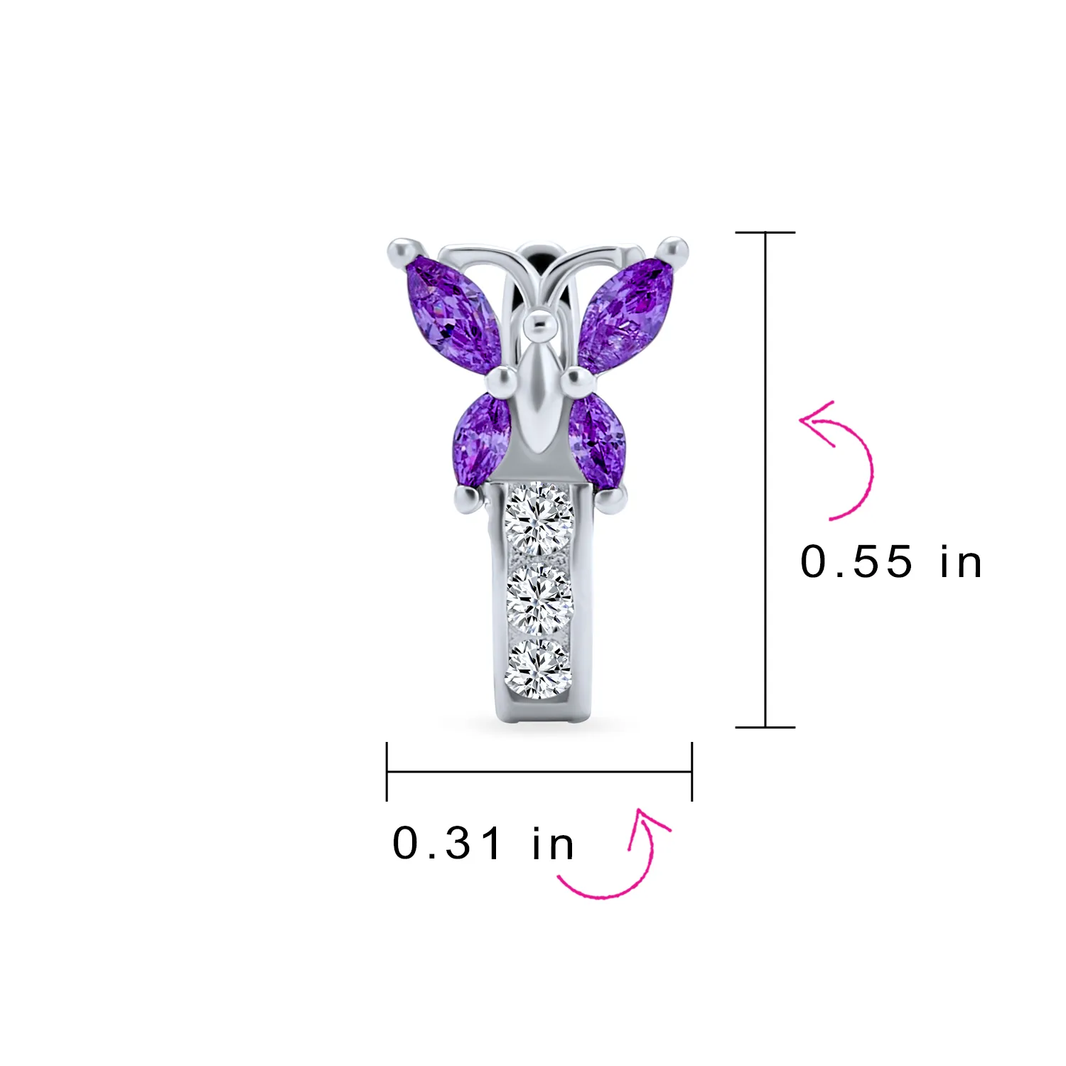 Majesty Butterfly Huggies – Purple & White CZ Hoop Earrings in Sterling Silver