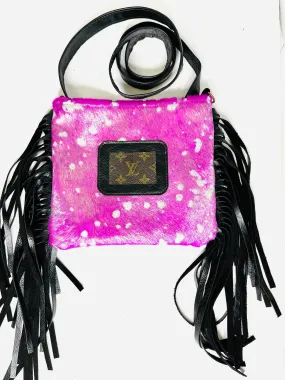 Medium Crossbody - Hot Pink in Acid Silver - Black with Patch