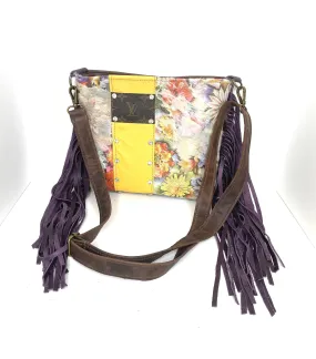 Medium Crossbody in faded floral, yellow strip, & LV patch