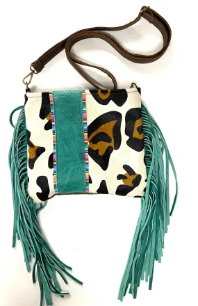 Medium Crossbody large leopard with turquoise/serape strip