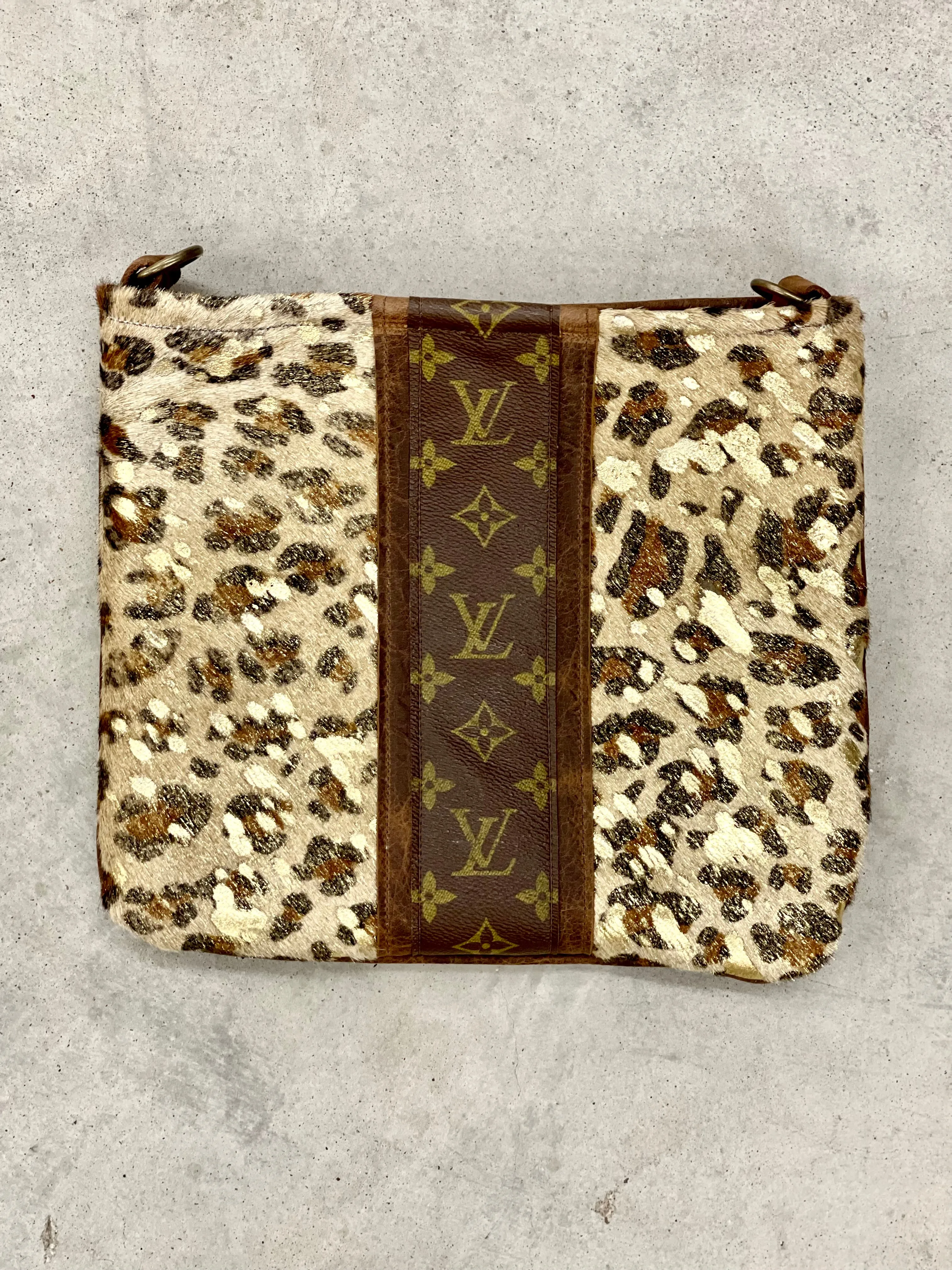Medium Crossbody Leopard Acid Gold Strip Brown