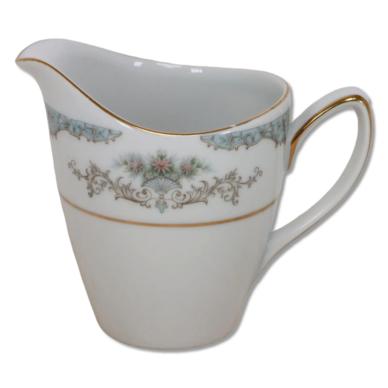 Mikasa Minuet 209 Creamer Sugar Bowl Set Gray Scrolls Gold Trim Japan