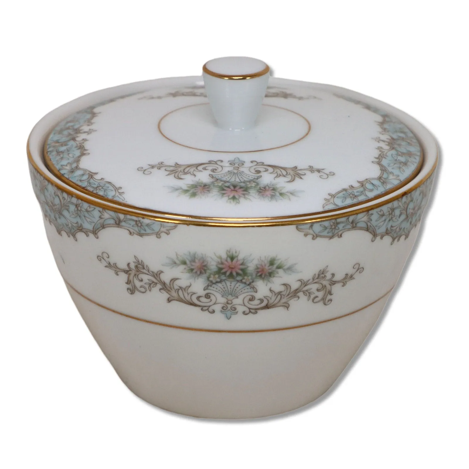 Mikasa Minuet 209 Creamer Sugar Bowl Set Gray Scrolls Gold Trim Japan