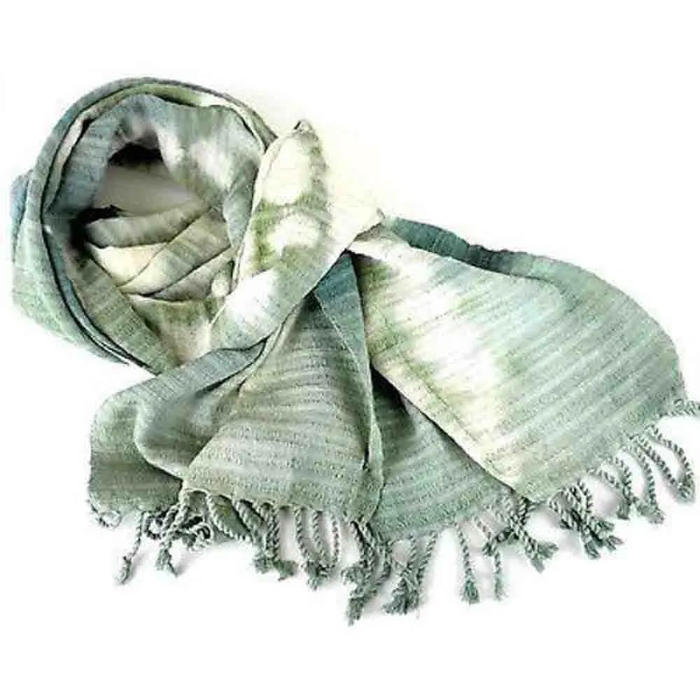 Natural Tie-Dye Cotton Scarf in Green Maya Traditions