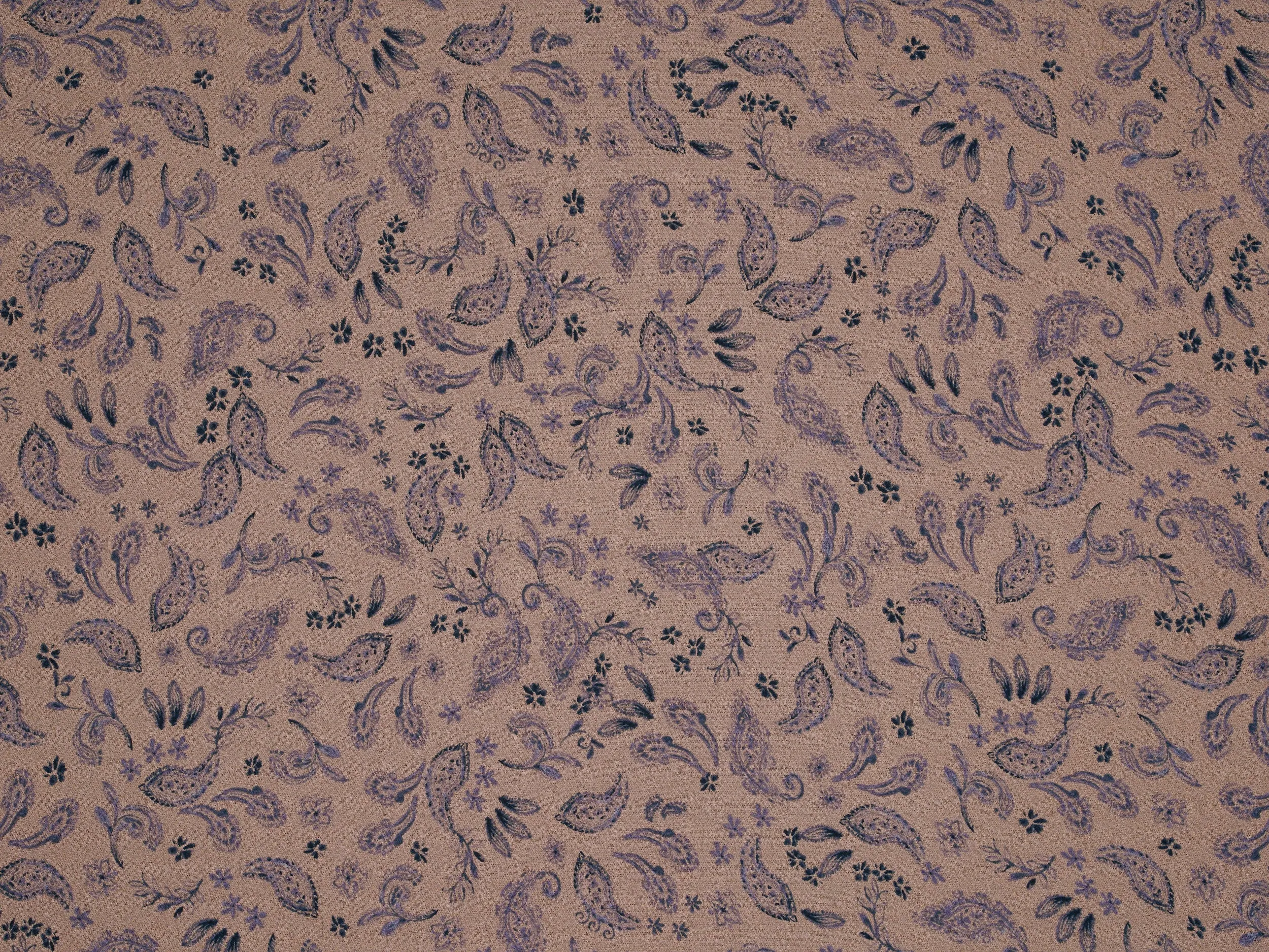 Navy paisley on light coral background - Chiffon fabric by the yard