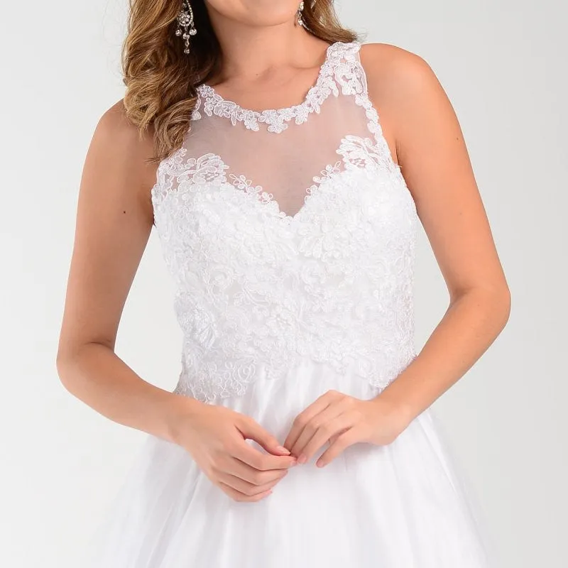 Poly USA | Ed Young 7490 White Cotillion A Line Dress Lace Applique Top