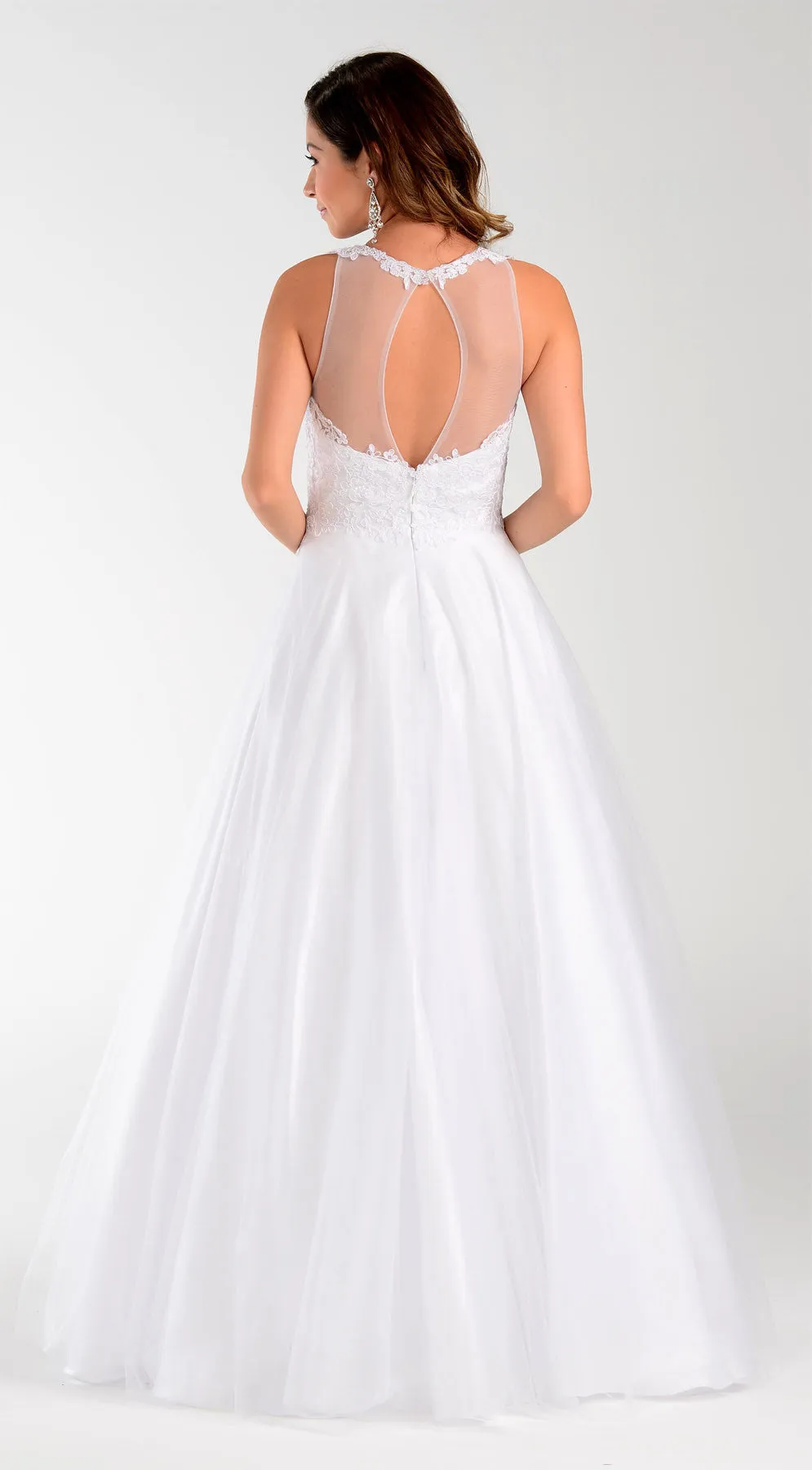 Poly USA | Ed Young 7490 White Cotillion A Line Dress Lace Applique Top