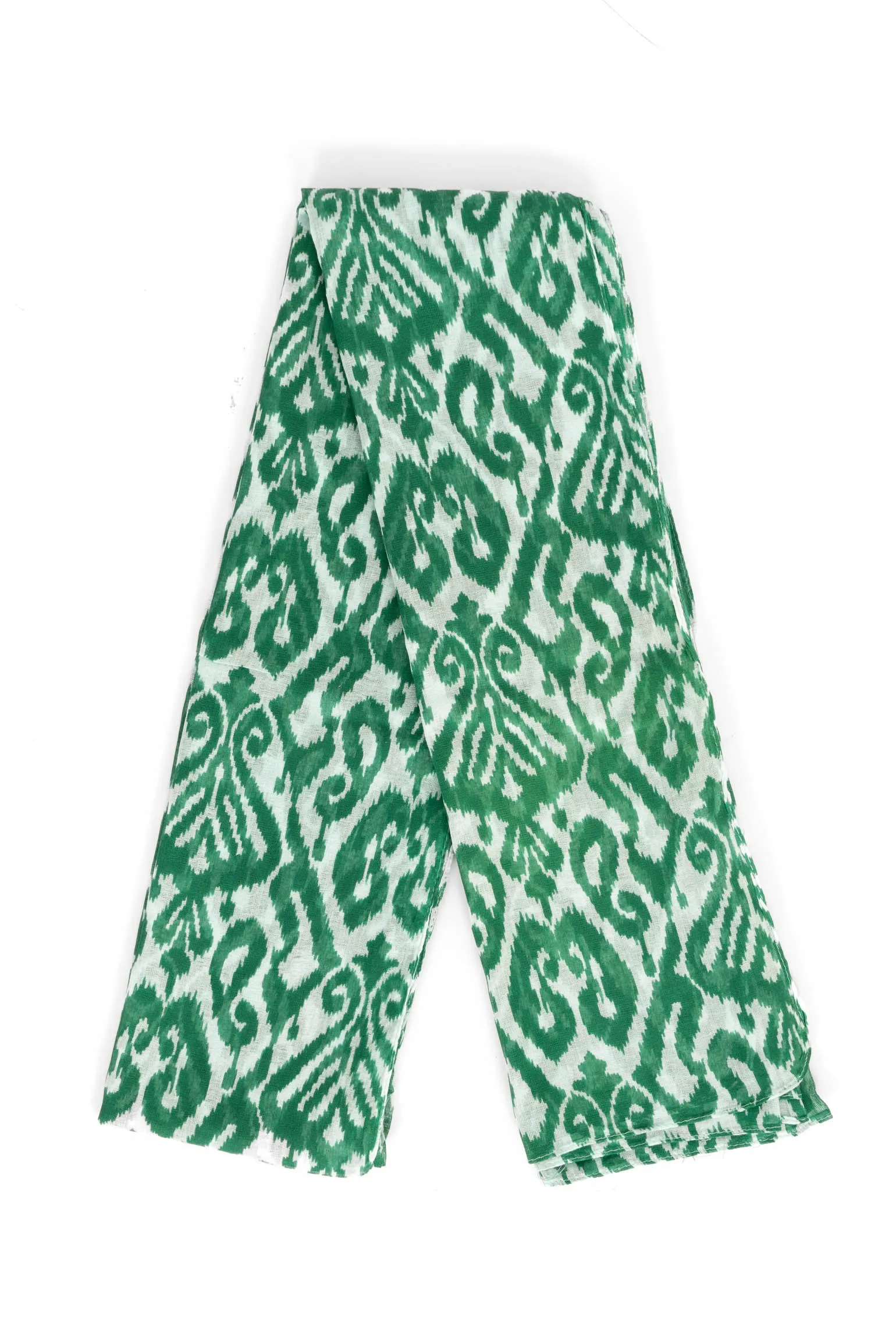 Saffron Lightweight Cotton Scarf - Green, Damask