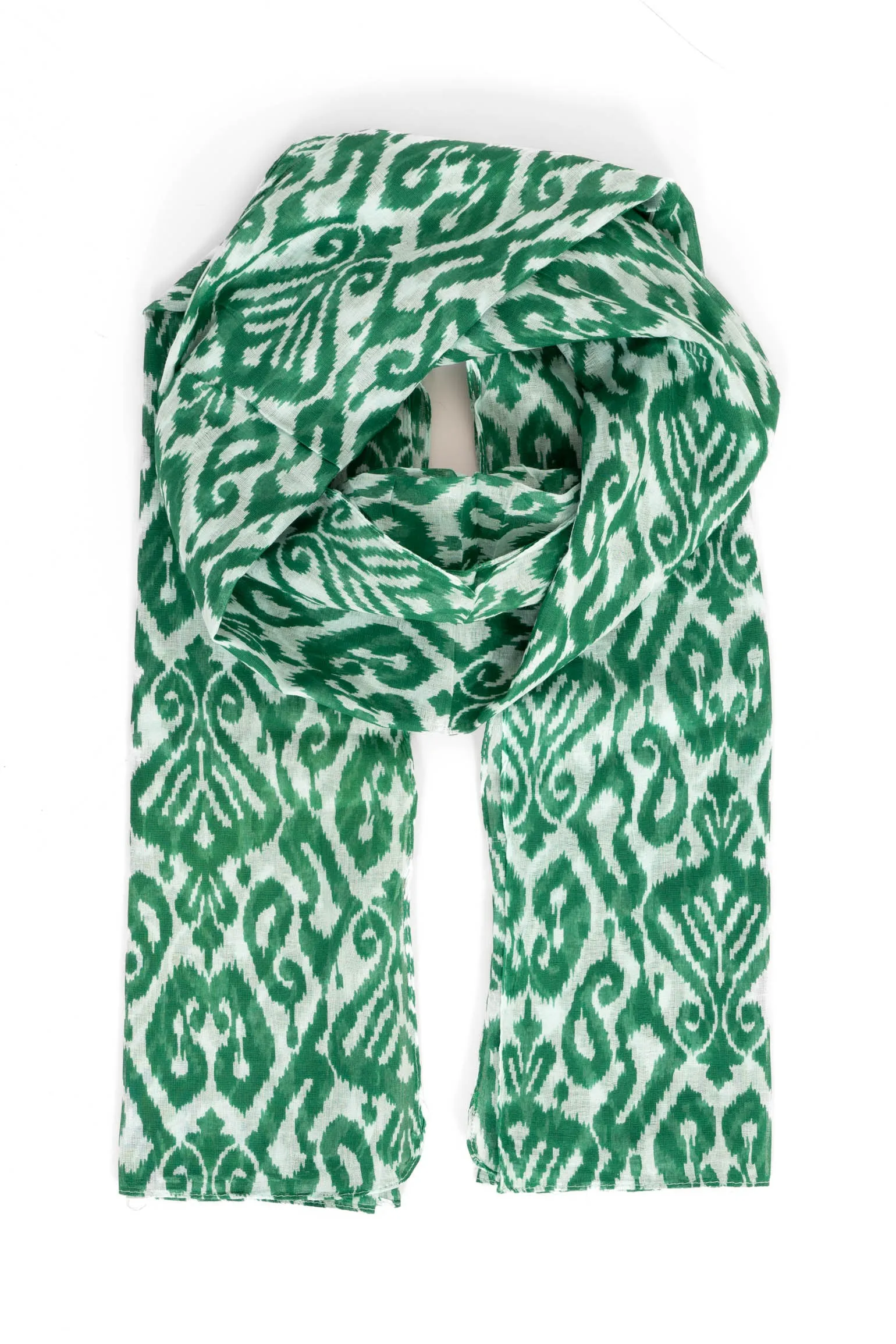 Saffron Lightweight Cotton Scarf - Green, Damask
