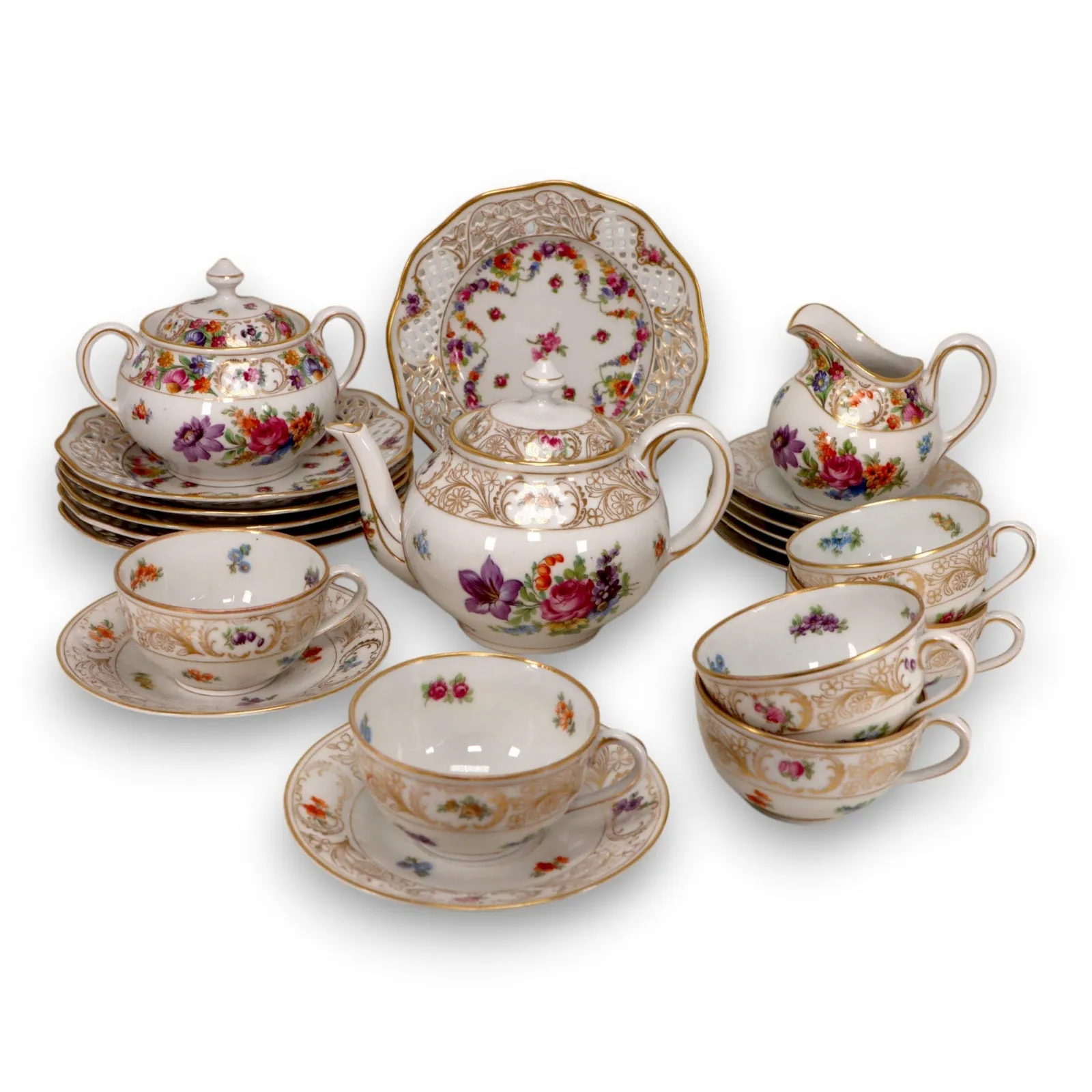 Schumann 20pc Tea Set Teapot Creamer Sugar Cup Dessert Plate Reticulated