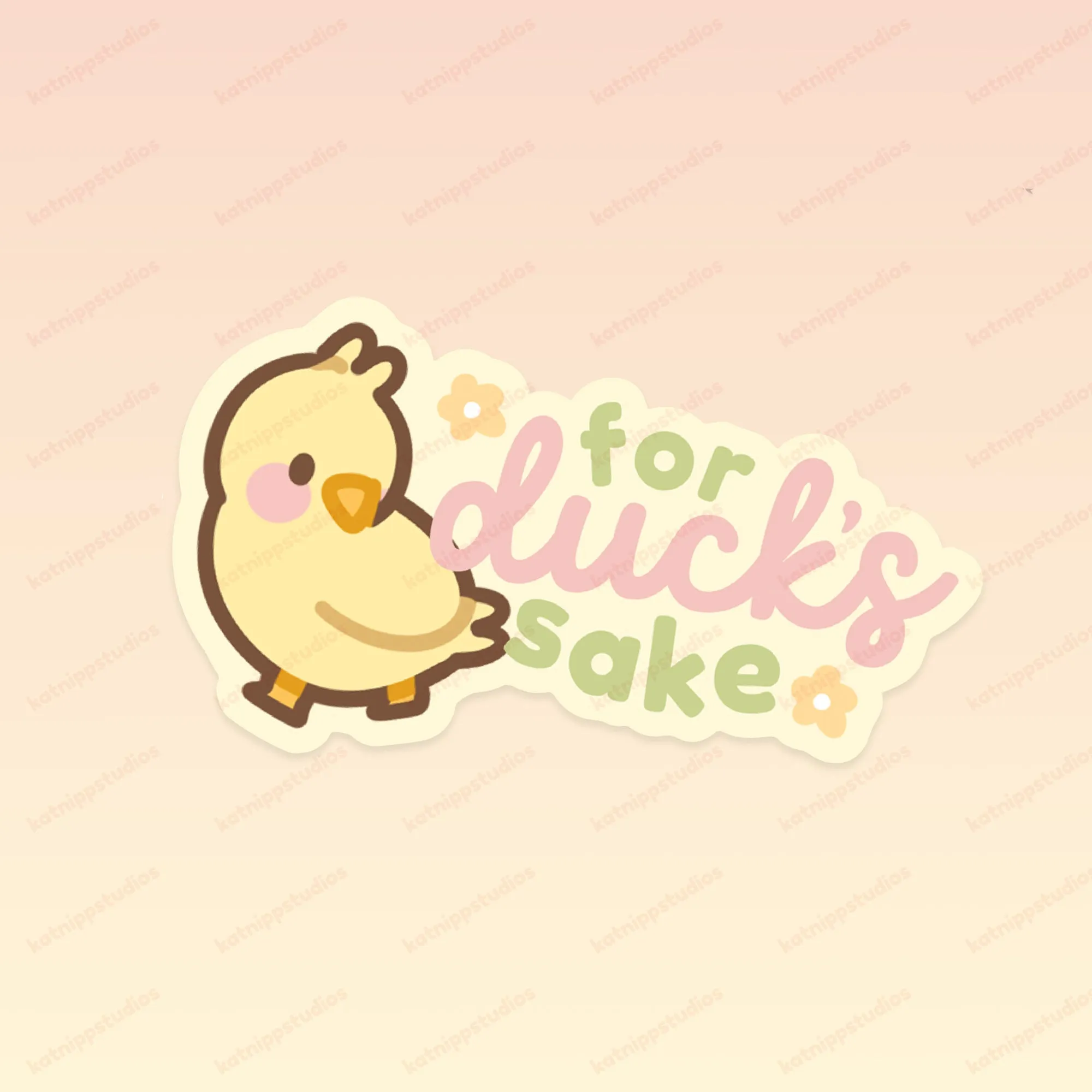 Spring Ducks & Daffodils: Funny Katnipp Duckling Kawaii Die-Cut Sticker - 'For Duck's Sake'