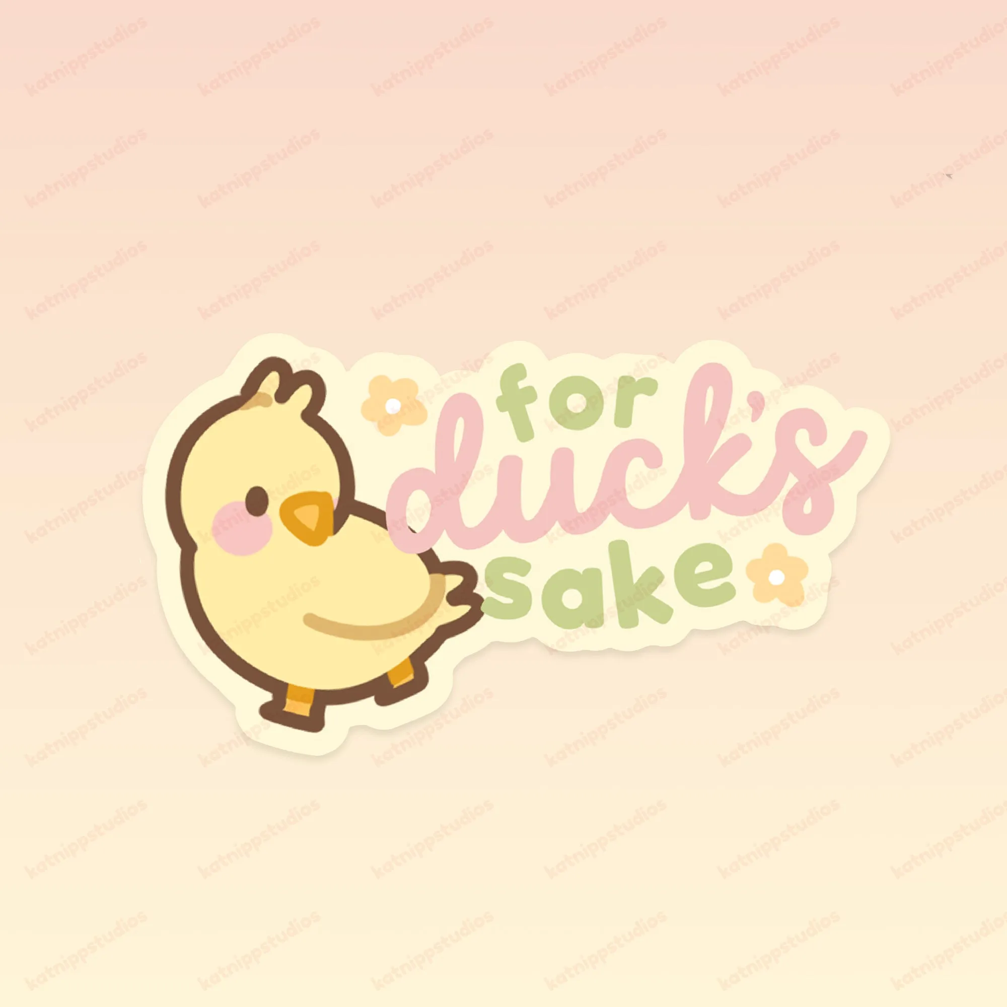 Spring Ducks & Daffodils: Funny Katnipp Duckling Kawaii Die-Cut Sticker - 'For Duck's Sake'