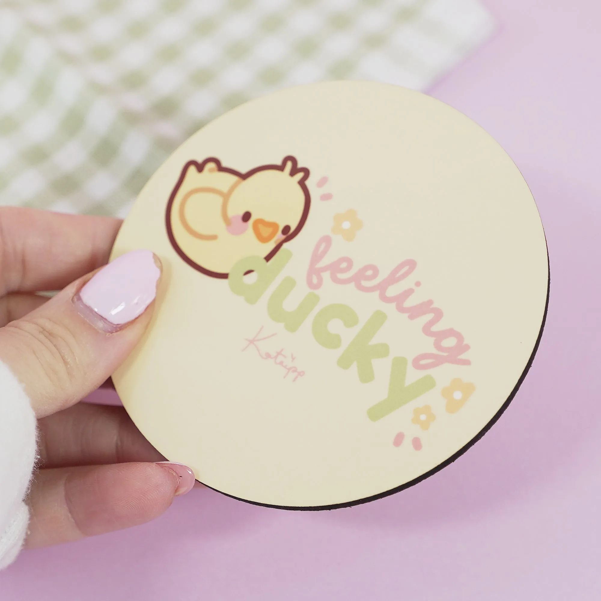 Spring Ducks & Daffodils: Katnipp Duckling Coaster - 'Feeling Ducky' Funny kawaii coaster