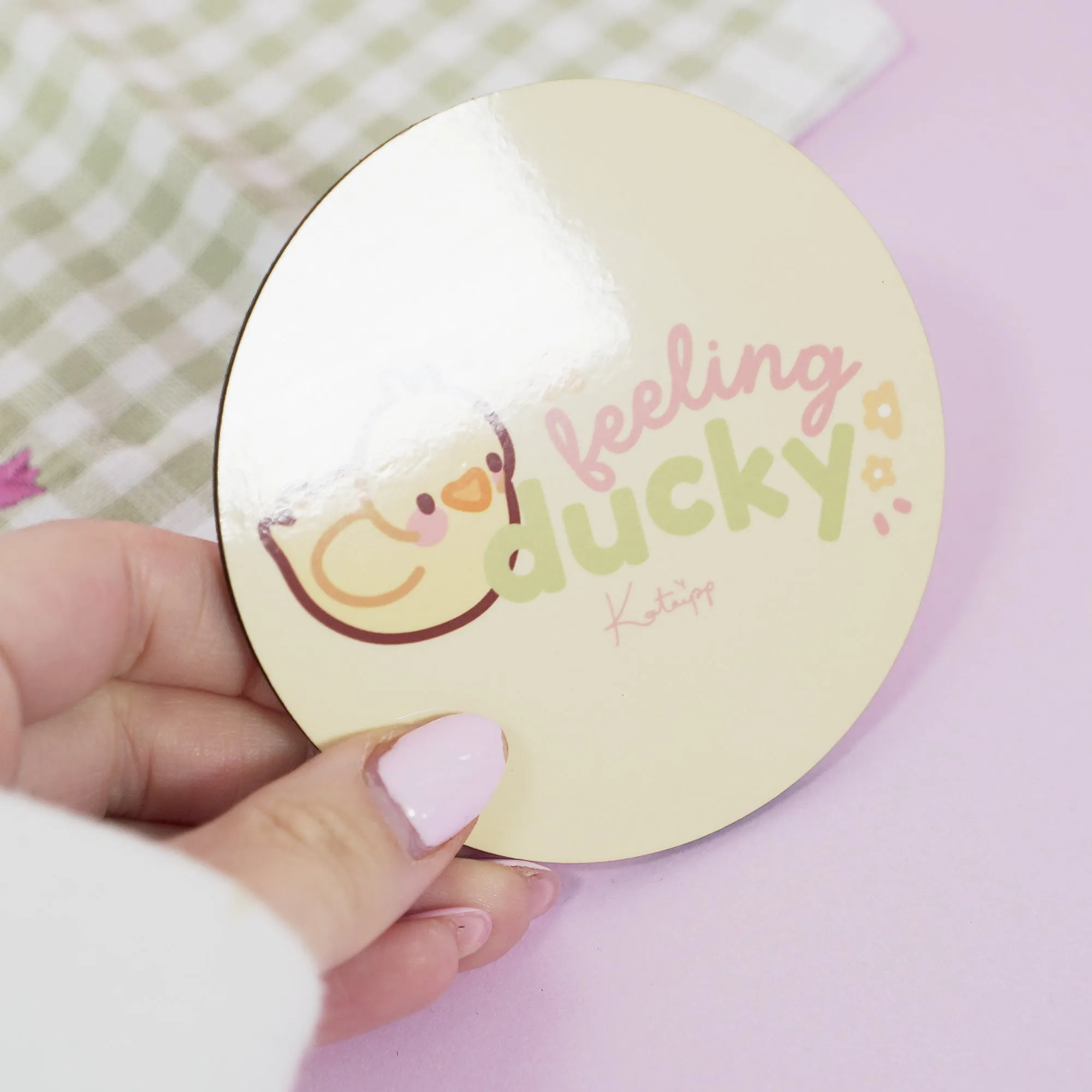Spring Ducks & Daffodils: Katnipp Duckling Coaster - 'Feeling Ducky' Funny kawaii coaster